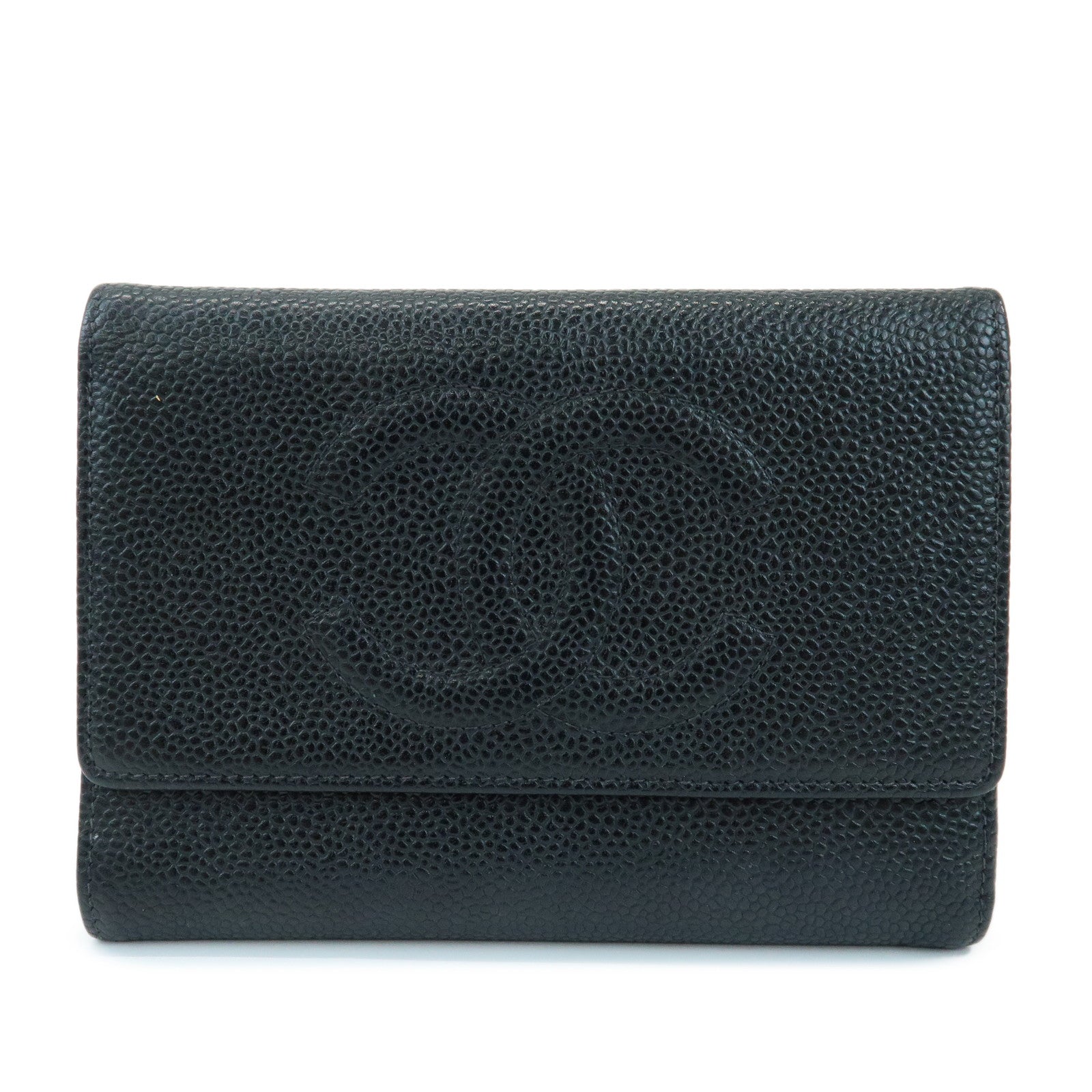 CHANEL COCO Mark Caviarskin Compact Wallet Flap Wallet Black