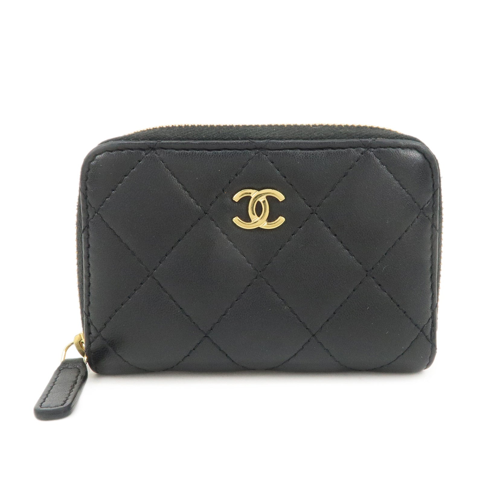 CHANEL Matelasse Lamb Skin Round Zippy Coin Case Black A84511 Used