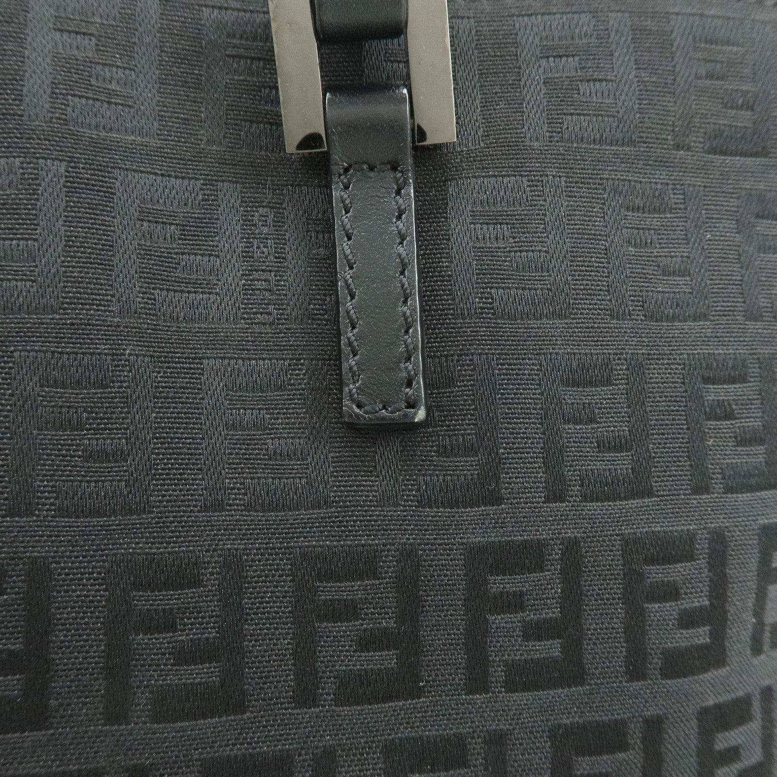 FENDI Zucchino Canvas Leather Tote Bag Hand Bag Black 8BH072