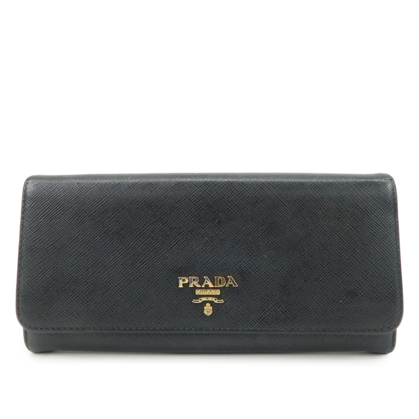 PRADA Saffiano Leather Flap Bi-Fold Long Wallet Black 1MH132