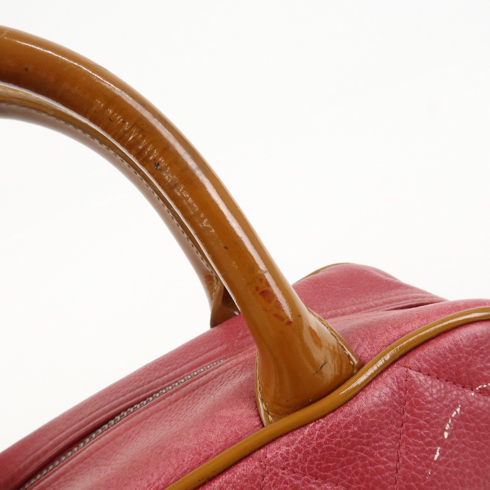 CHANEL Matelasse Leather Patent Leather Mini Boston Bag Pink Brown