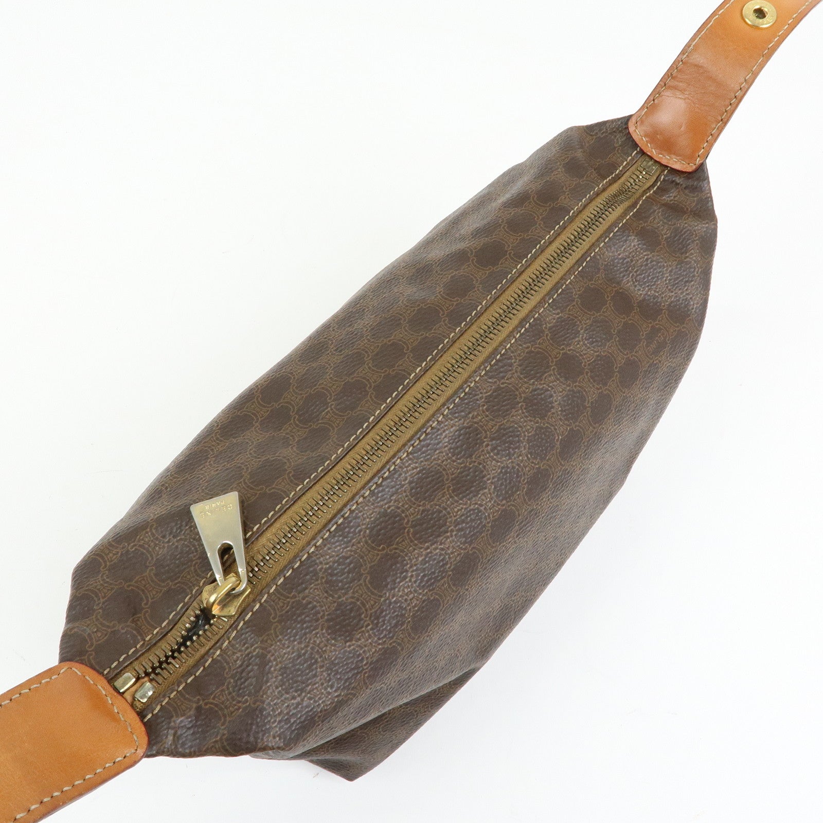 CELINE Macadam PVC Leather Hand Bag Pouch Brown