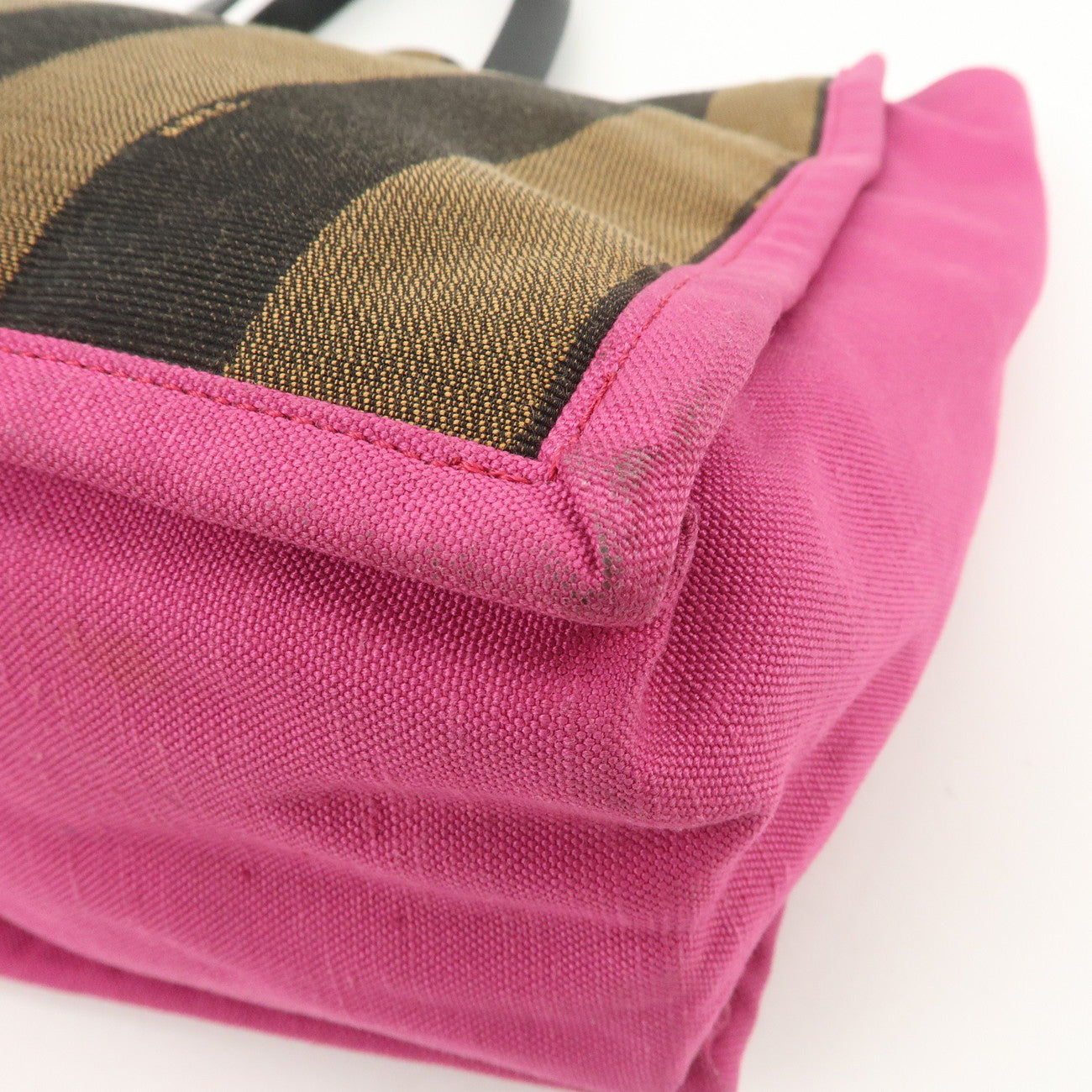 FENDI Pequin Canvas Leather Tote Bag Hand Bag Brown Pink 8BH252