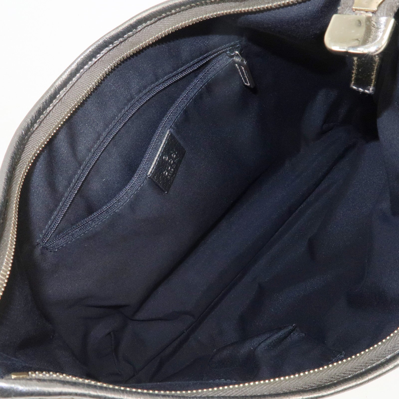 GUCCI Abbey Canvas Leather Shoulder Bag Beige Silver Gray 130737