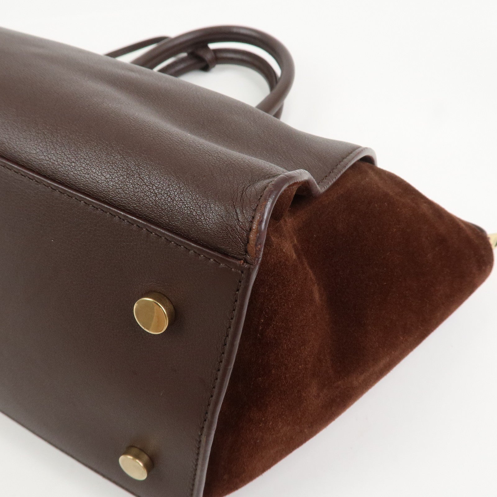 SAINT LAURENT Downtown Cabas Leather Suede 2WAY Bag Hand Bag Brown