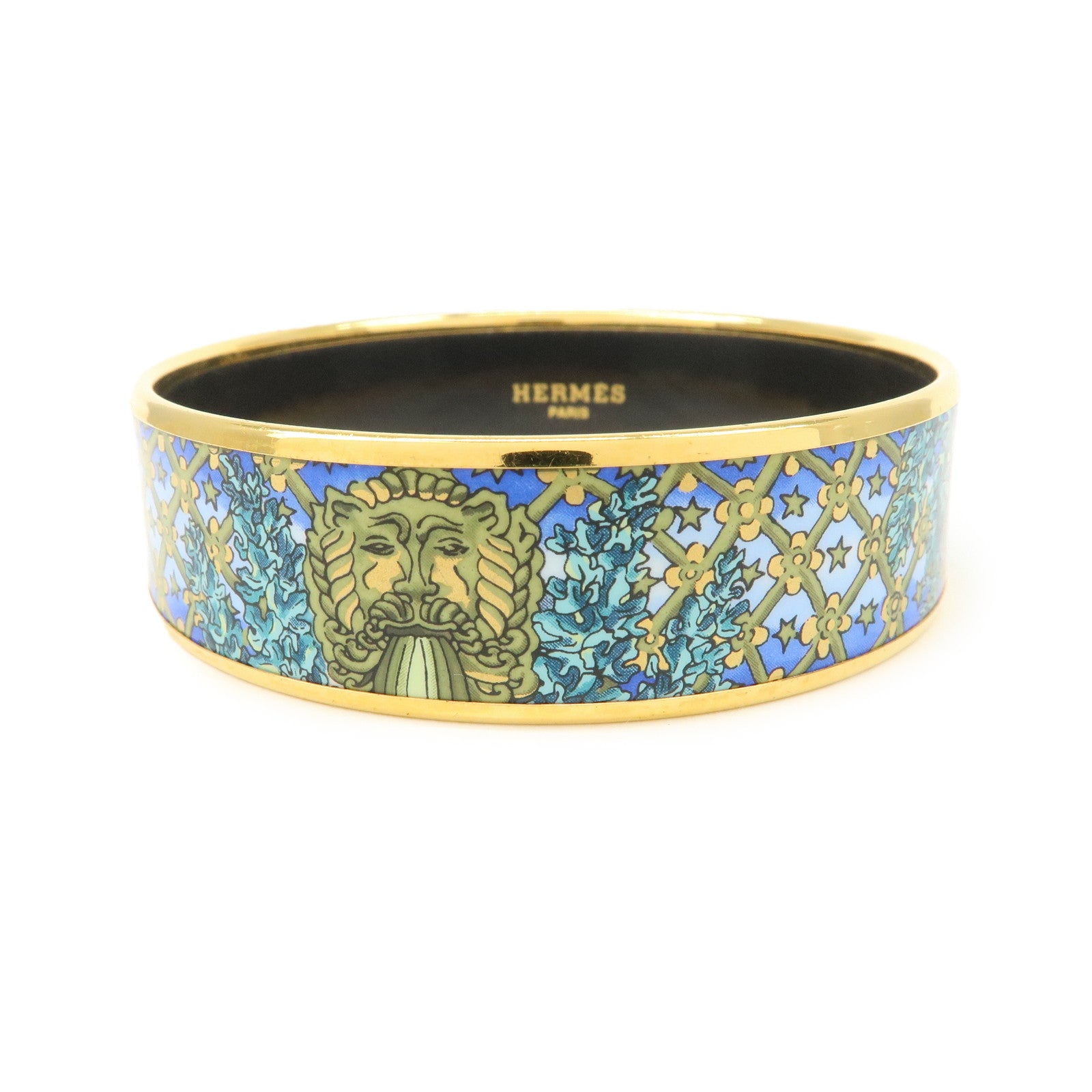 HERMES Email GM Bangle Bracelet Cloisonne Enamel Blue Gold