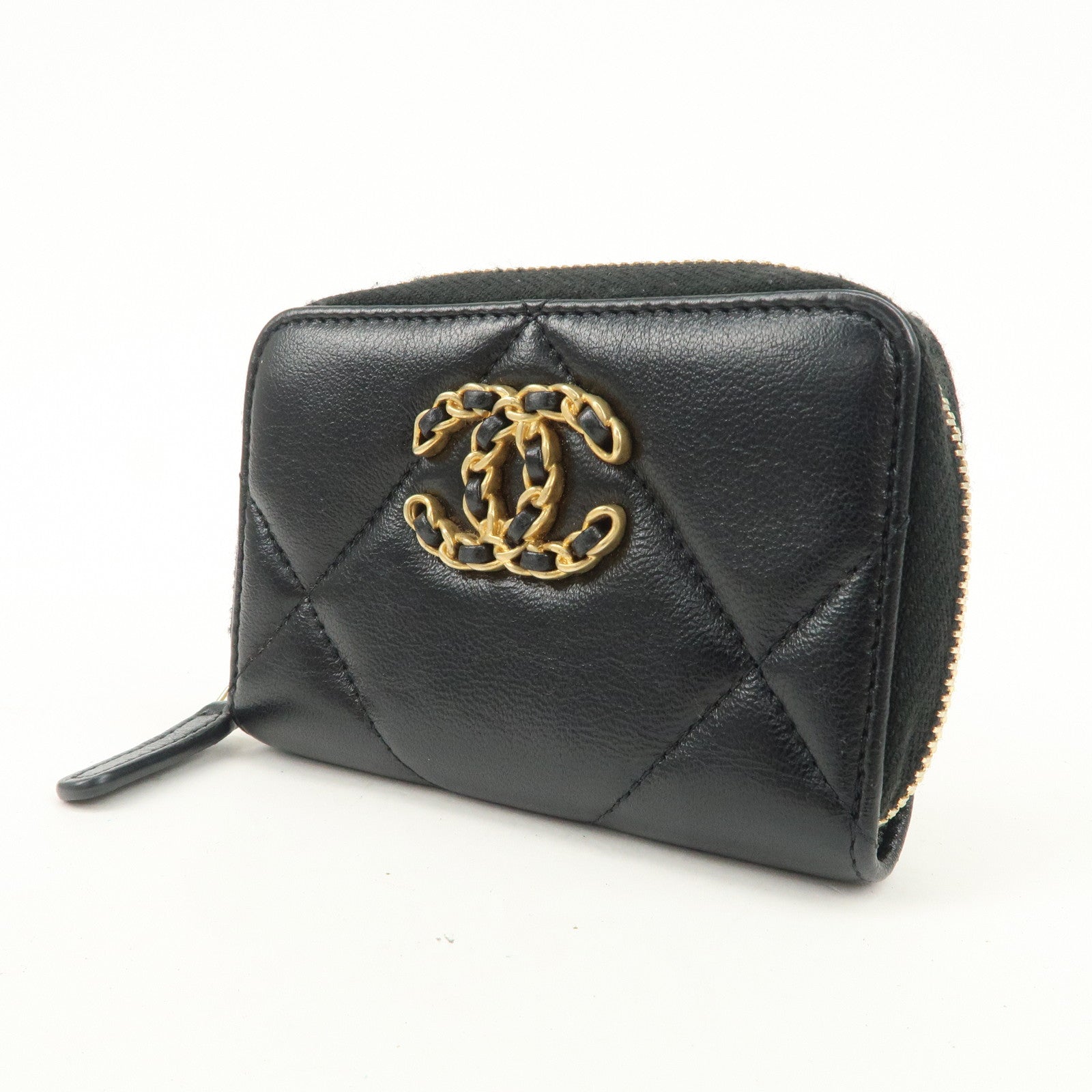 CHANEL COCO Mark Matelasse Lamb Skin Round Zippy Coin Purse AP0949 Used