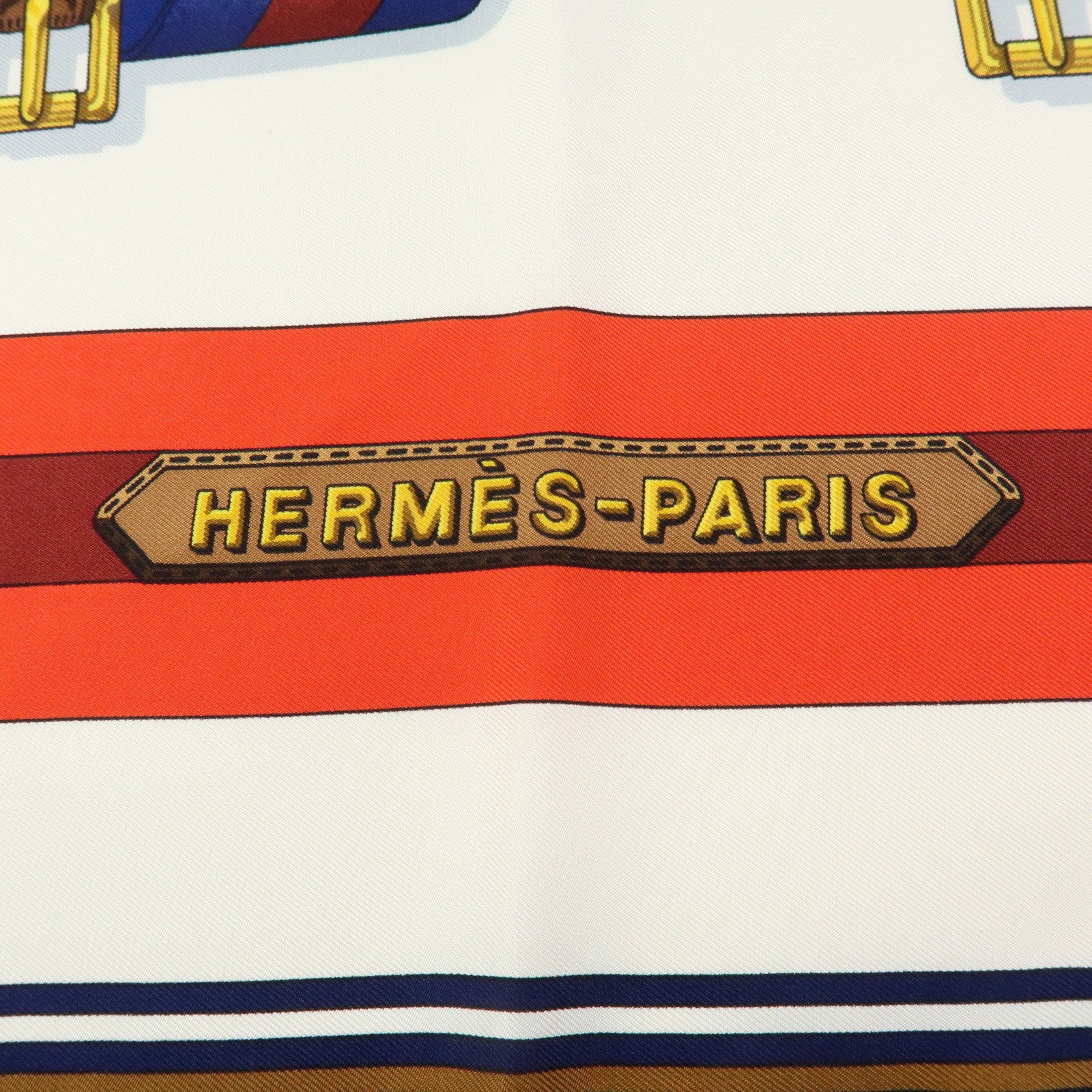 HERMES Carre 90 Silk 100% J.METZ Les Sangles Scarf Blue Green Red