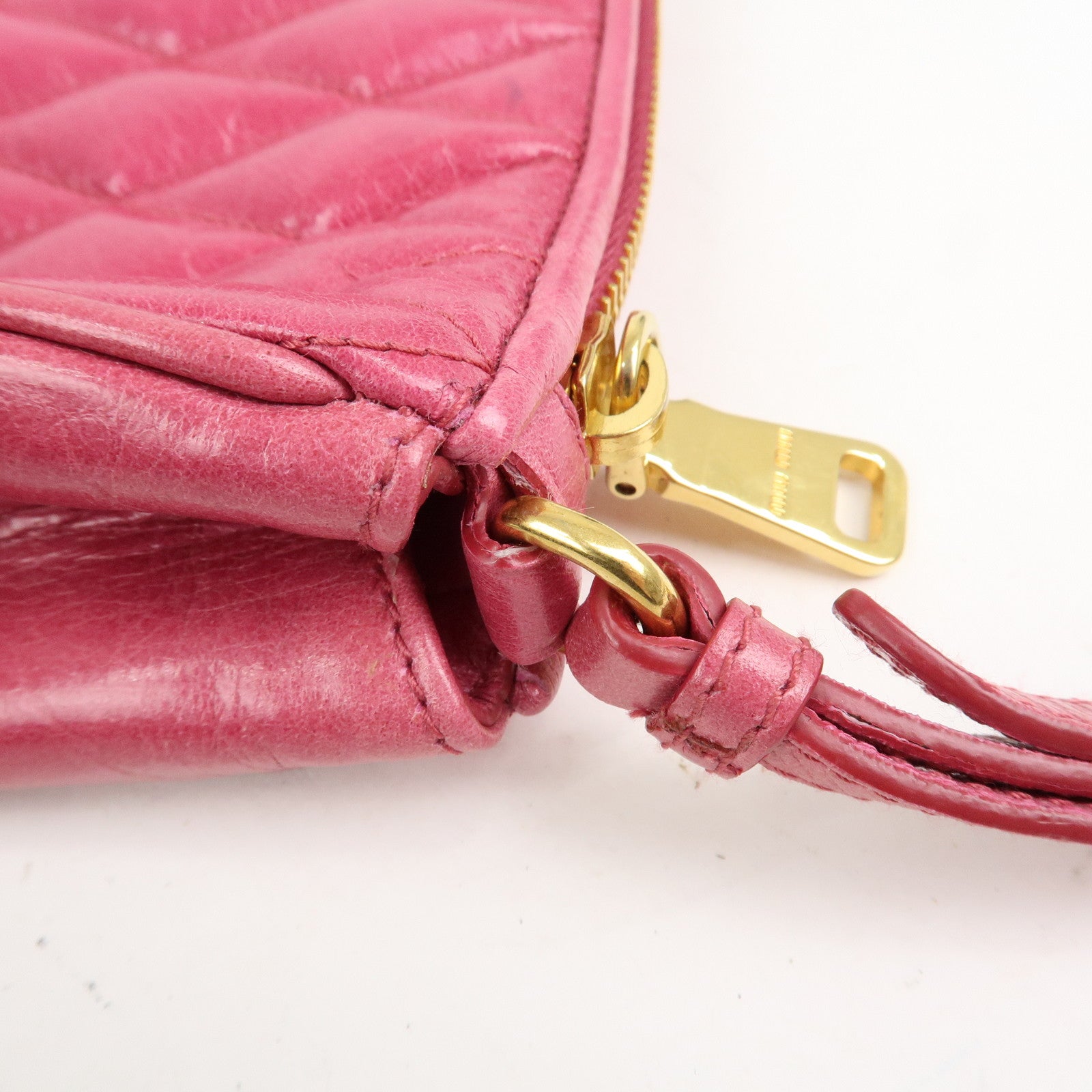 MIU MIU Logo Leather Clutch Bag Pouch Pink 5NE455