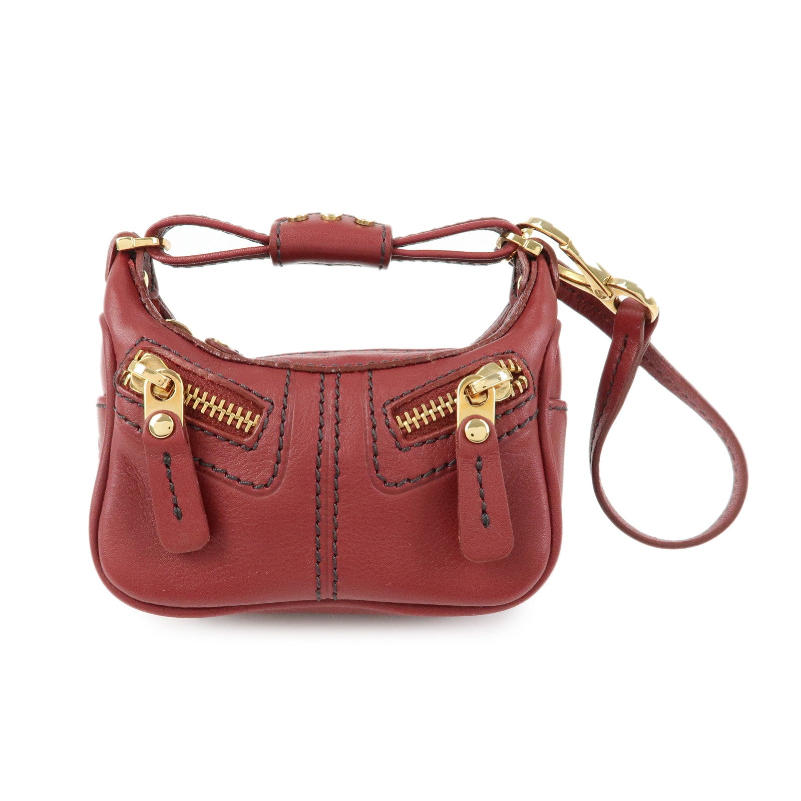 TOD’S Miky Leather Bag Charm Key Charm Key Holder Wine Red