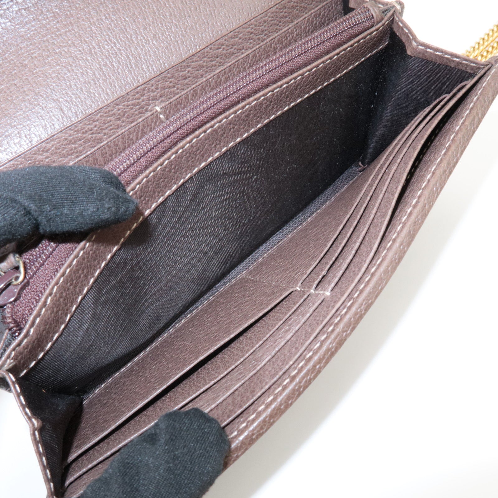 GUCCI Ophidia GG Supreme Leather Chain Wallet Beige Brown 546592 Used