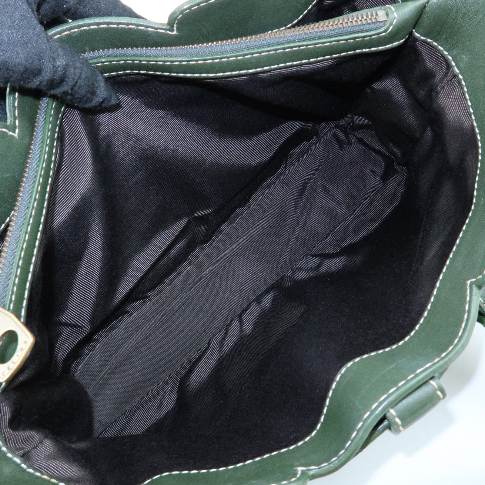 CELINE Boogie Bag Leather Hand Bag Tote Bag Dark Green