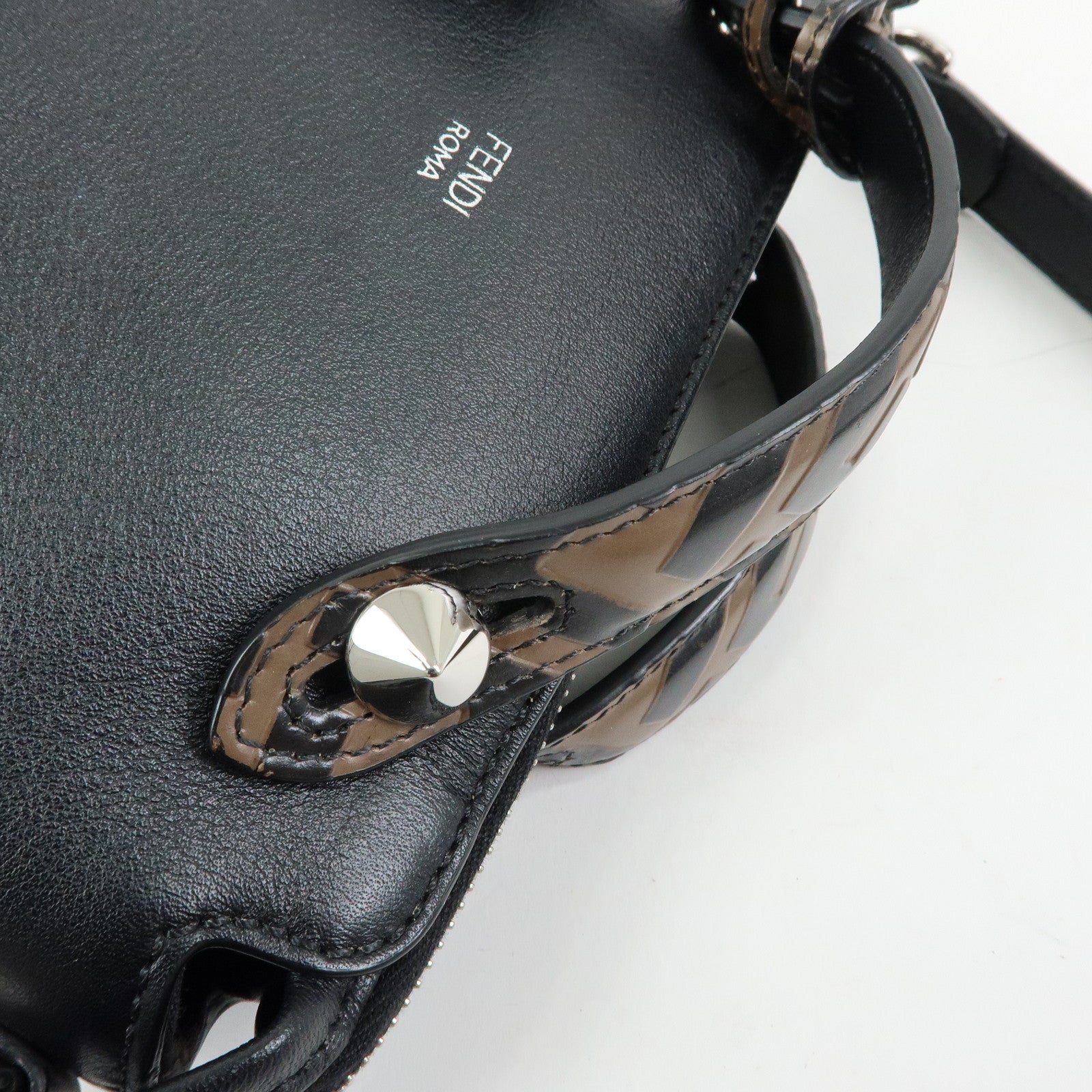 FENDI By The Way Zucca Leather 2Way Shoulder Bag Black Brown 8BL145