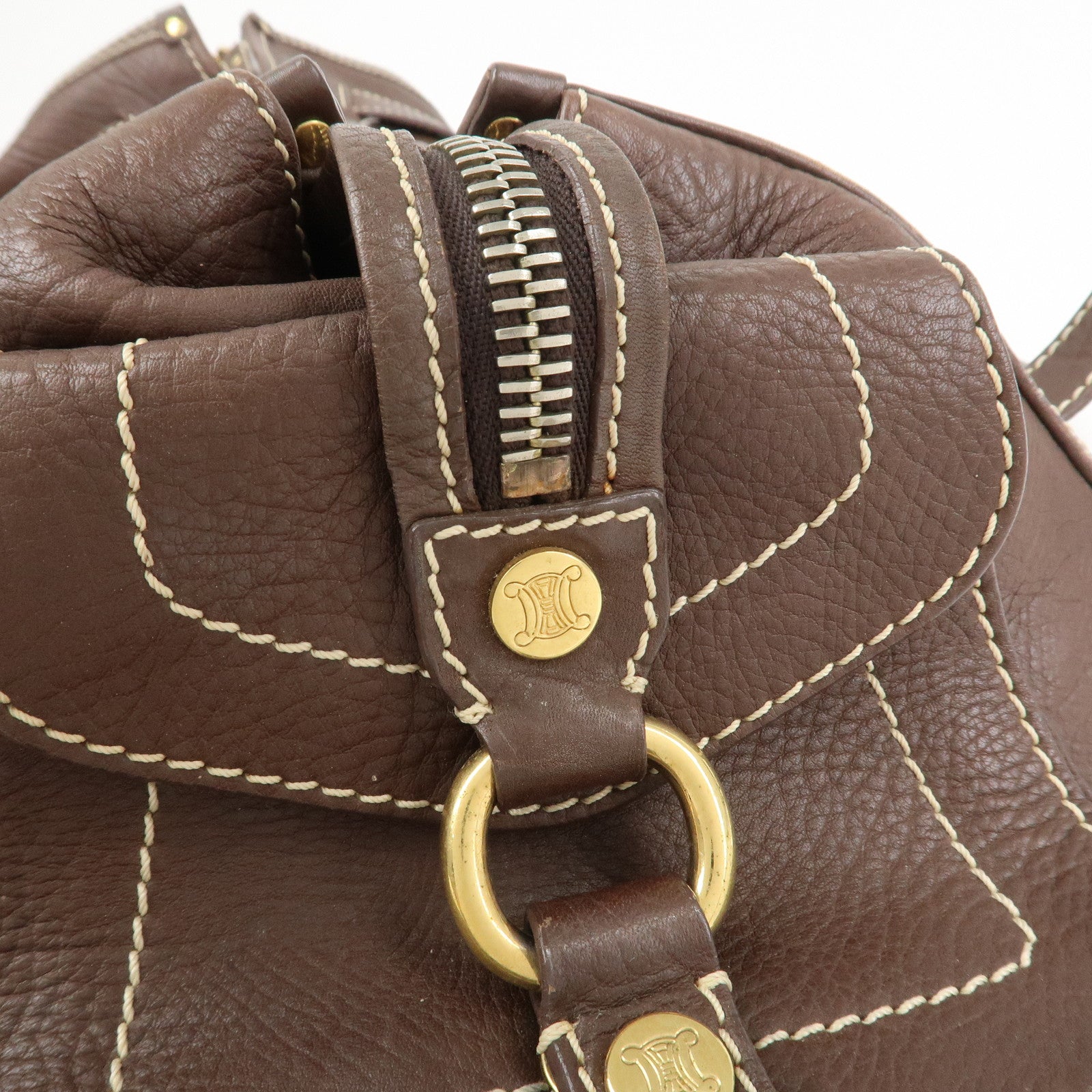 CELINE Logo Leather Boogie Bag Large Tote Bag Hand Bag Brown