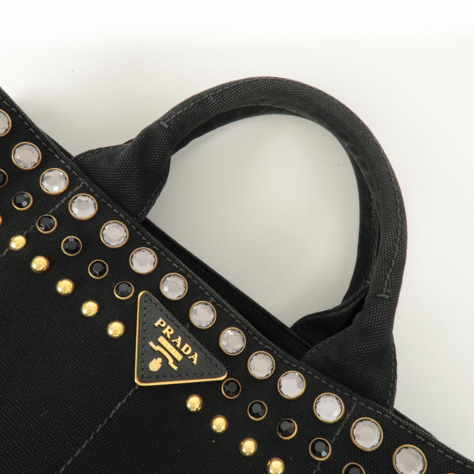 PRADA Logo Canapa Mini Canvas Bijoux 2Way Bag Hand Bag Black 1BG439 Used
