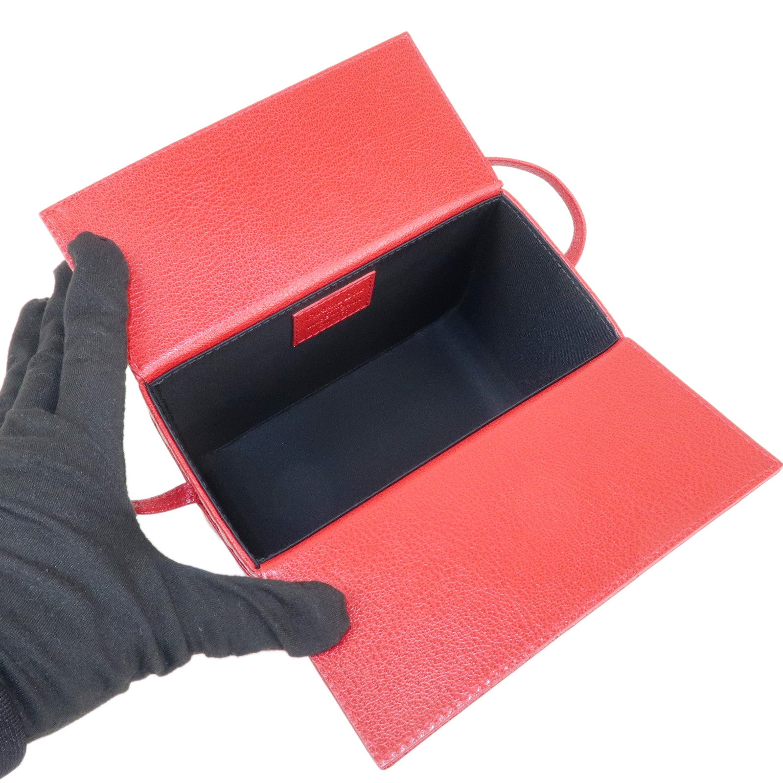 Christian Dior Cannage Leather Vanity Bag Hand Bag Red Silver HDW Used