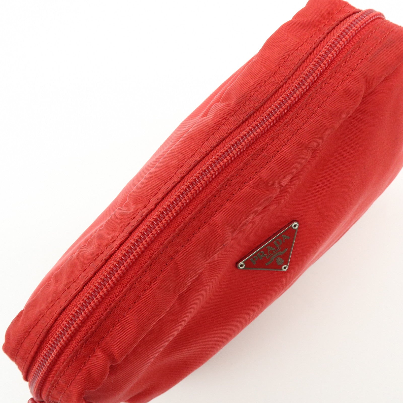 PRADA Triangle Logo Set of 2 Nylon Pouch Cosmetic Pouch Red Khaki