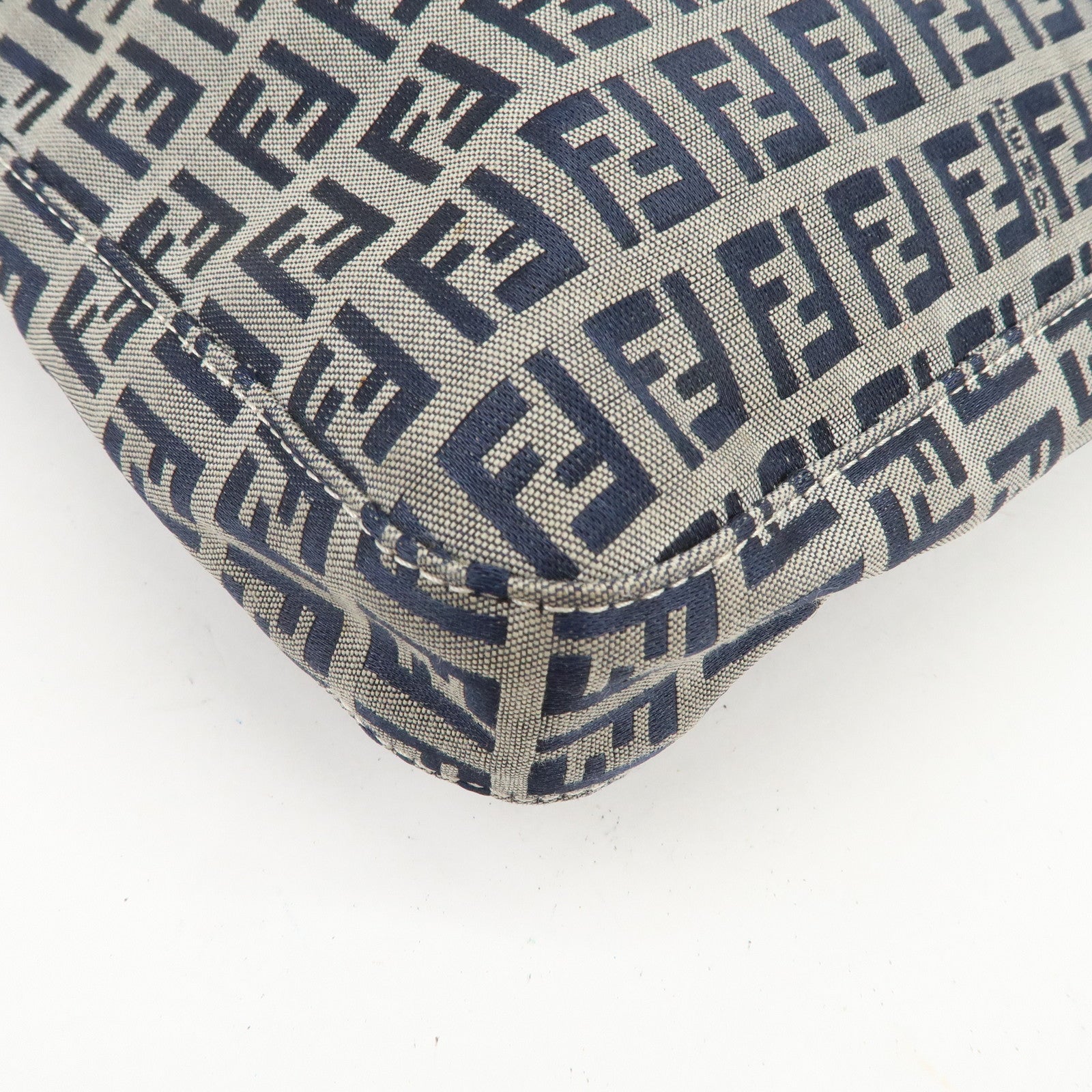 FENDI Zucchino Canvas Leather Tote Bag Shoulder Bag Navy Gray