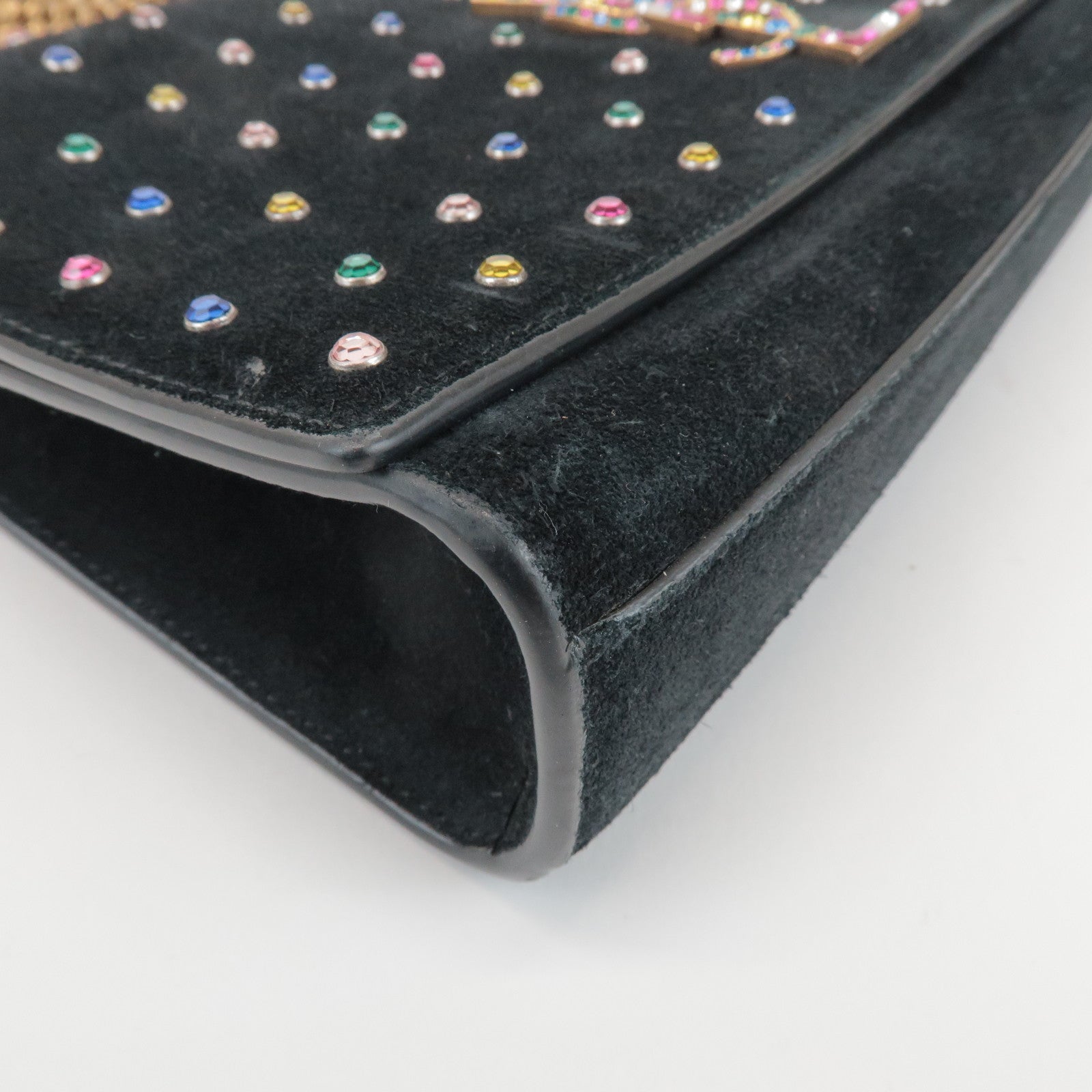 SAINT LAURENT PARIS Cassandra Suede Rhinestone Shoulder Bag 513074