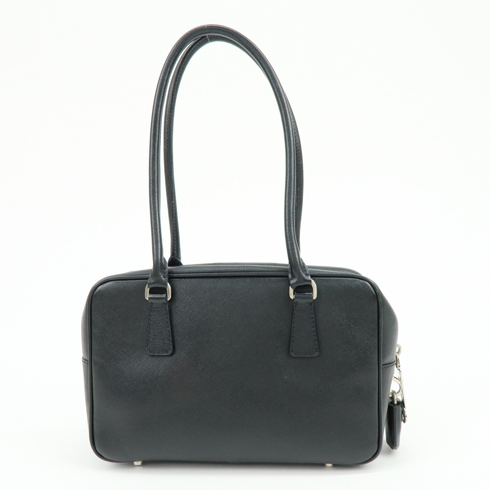 PRADA Triangle Logo Saffiano Leather Hand Bag Shoulder Bag Black