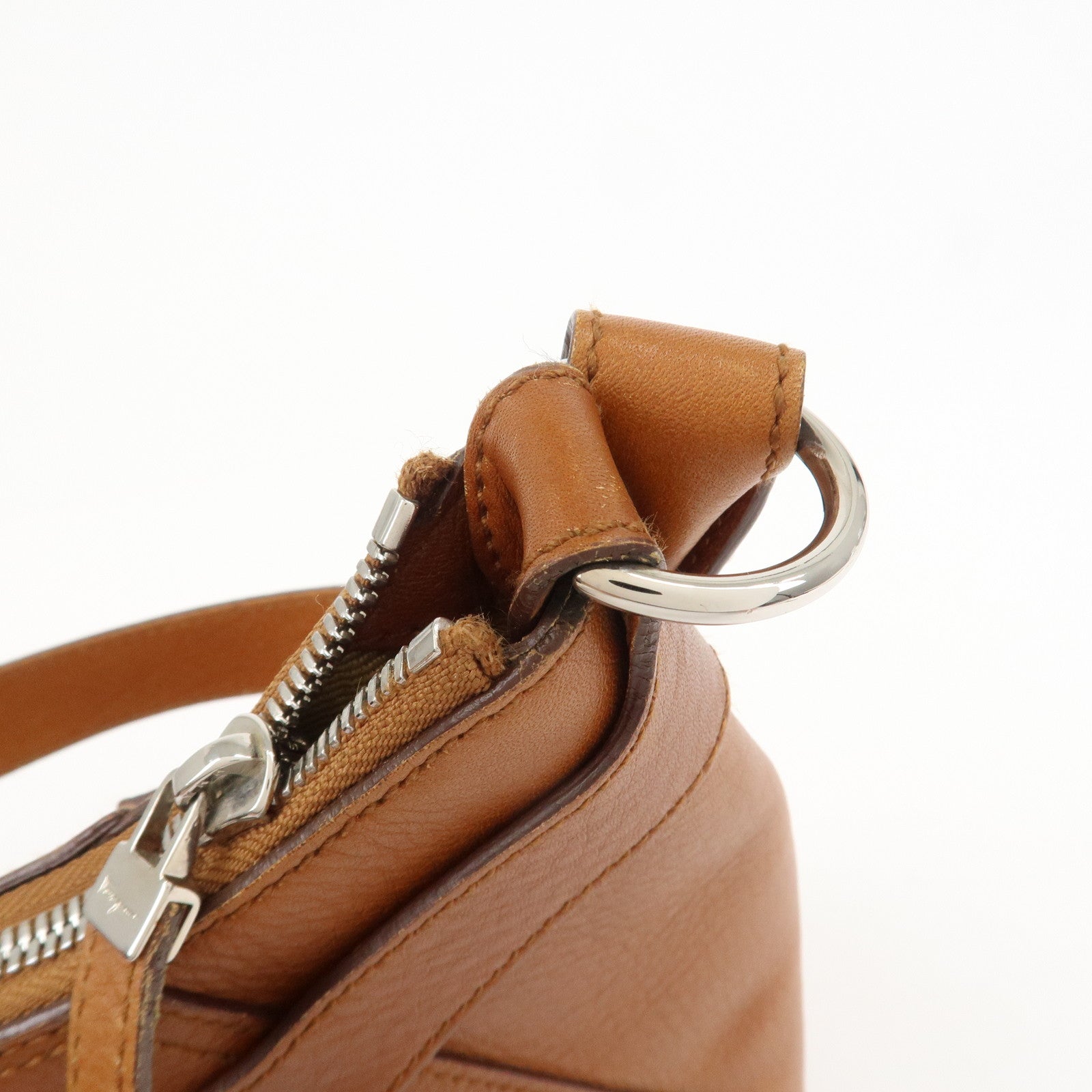 Ferragamo Gancini Leather Shoulder Bag Hand Bag Brown