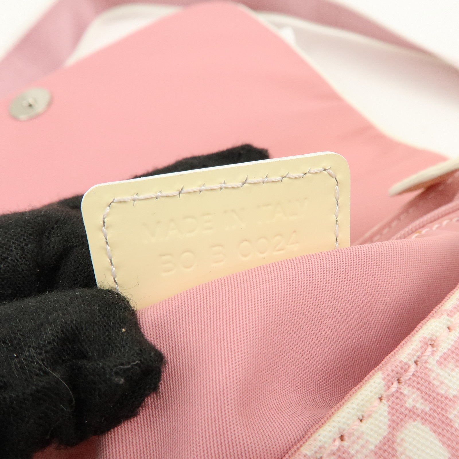 Christian Dior Trotter Canvas Rhinestone Leather Shoulder Bag Pink