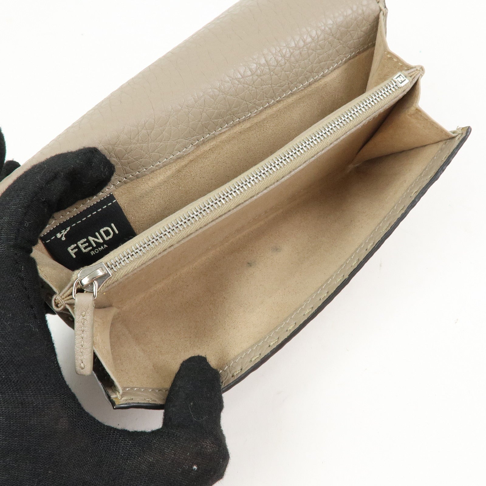 FENDI Seleria Peekaboo Leather Continental Wallet Grey 8M0308