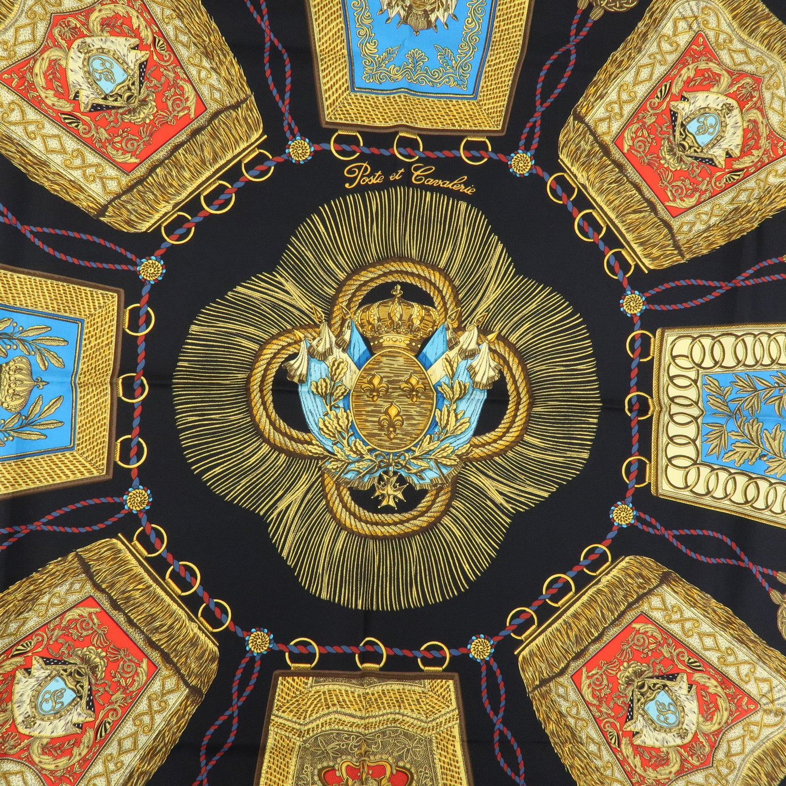 HERMES Carre 90 Silk 100% Scarf Poste et Cavalerie Navy
