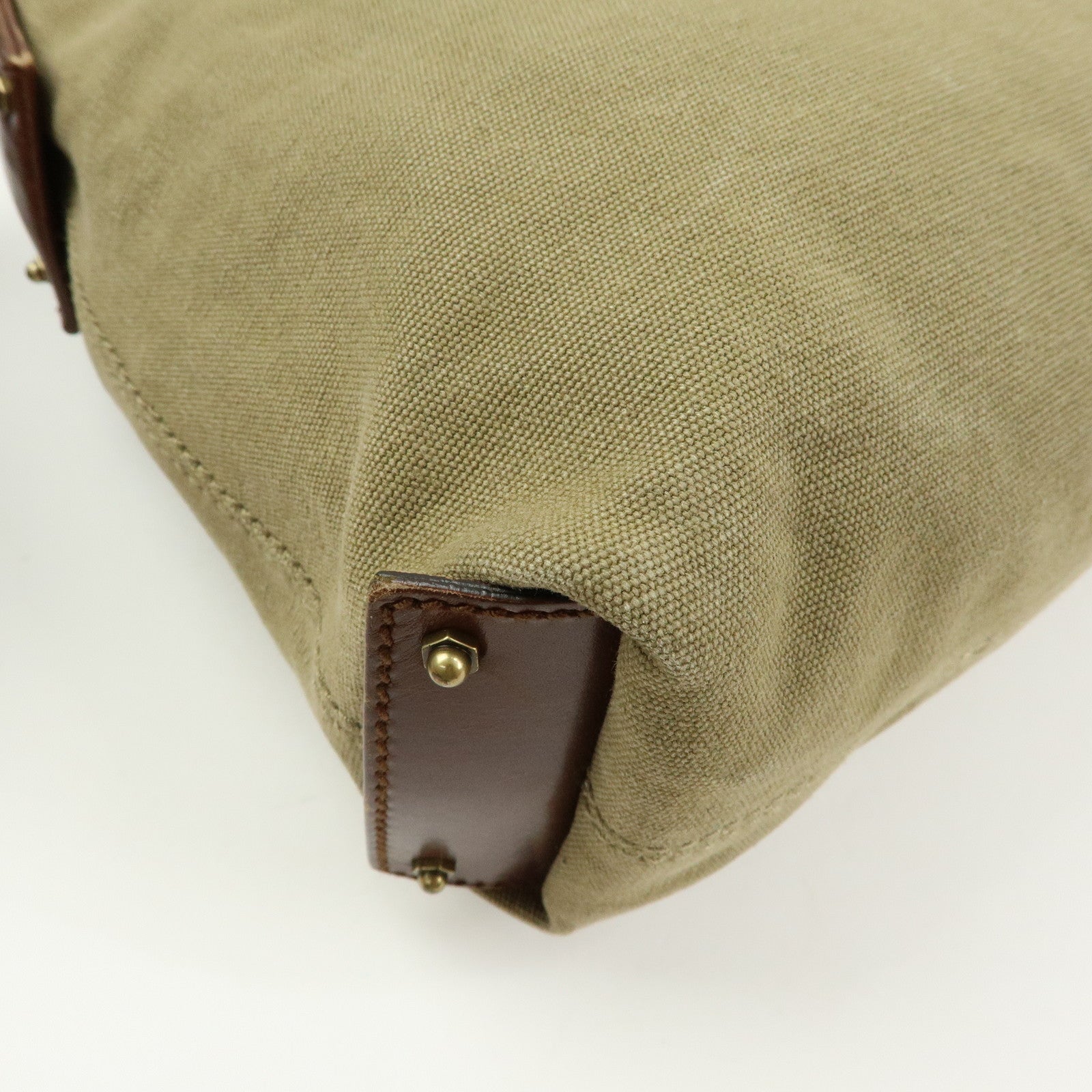 GUCCI Canvas Leather Tote Bag Hand Bag Khaki Brown 109132