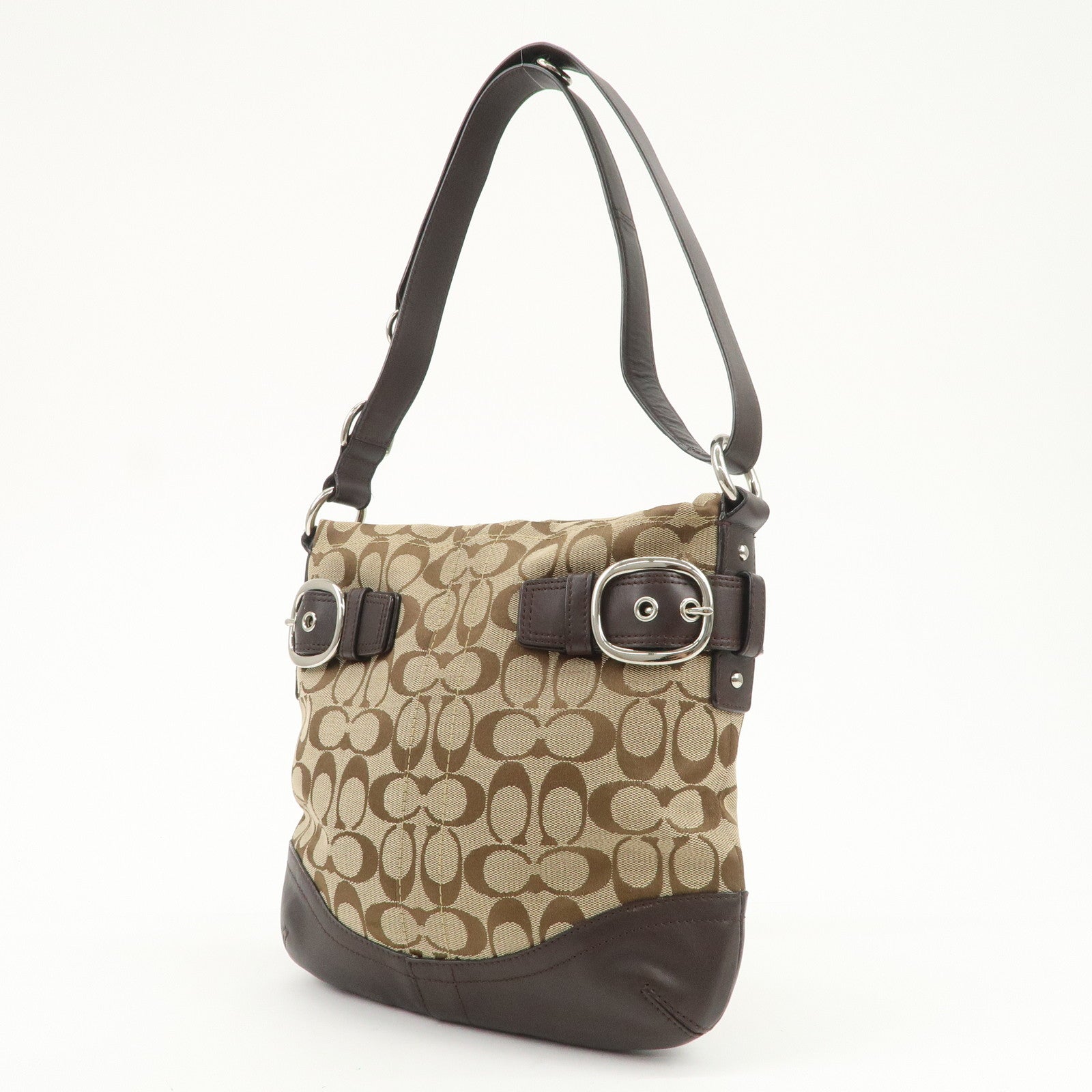 COACH Signature Canvas Leather Shoulder Bag Crossbody Bag Beige