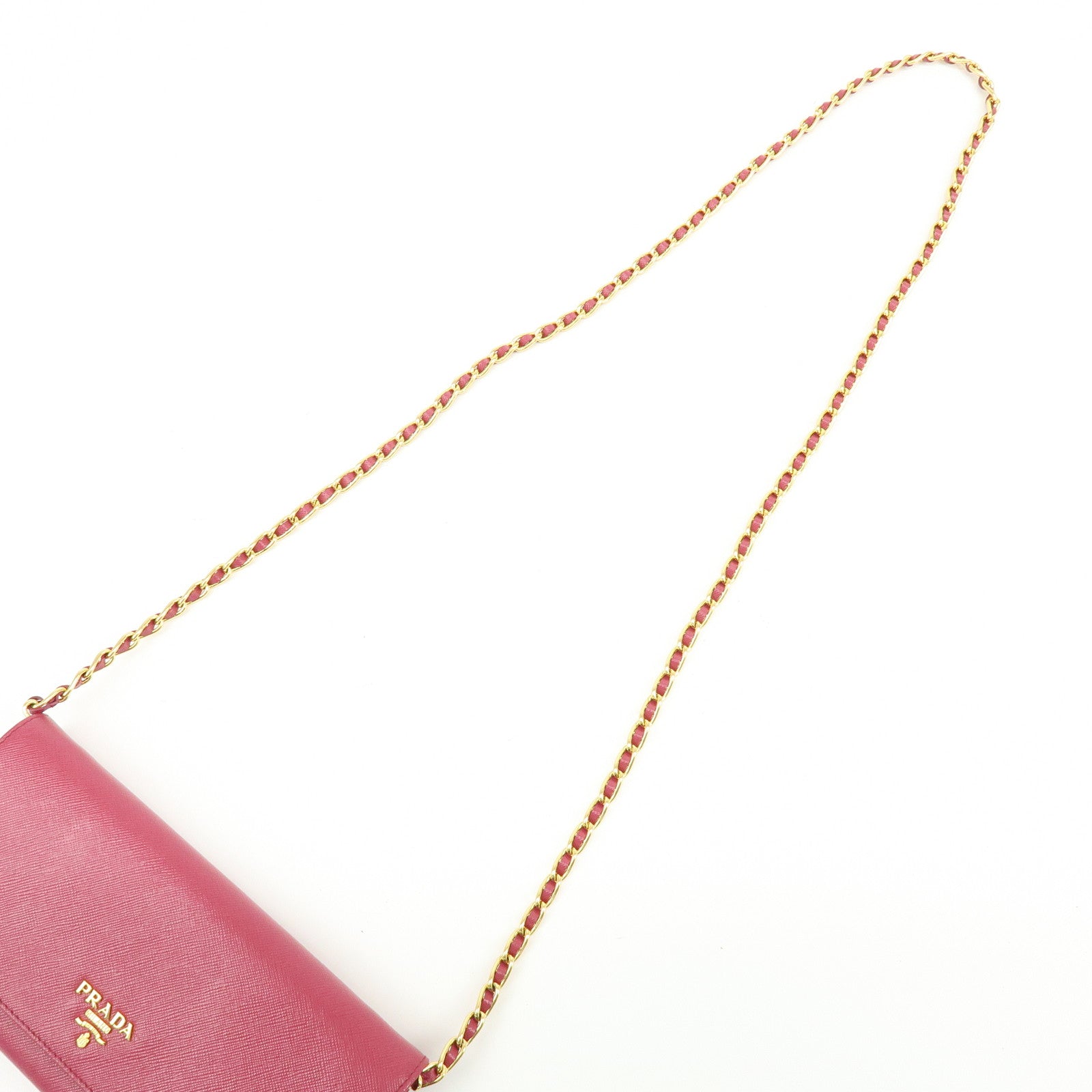PRADA Saffiano Leather Chain Wallet WOC Pink 1M1290