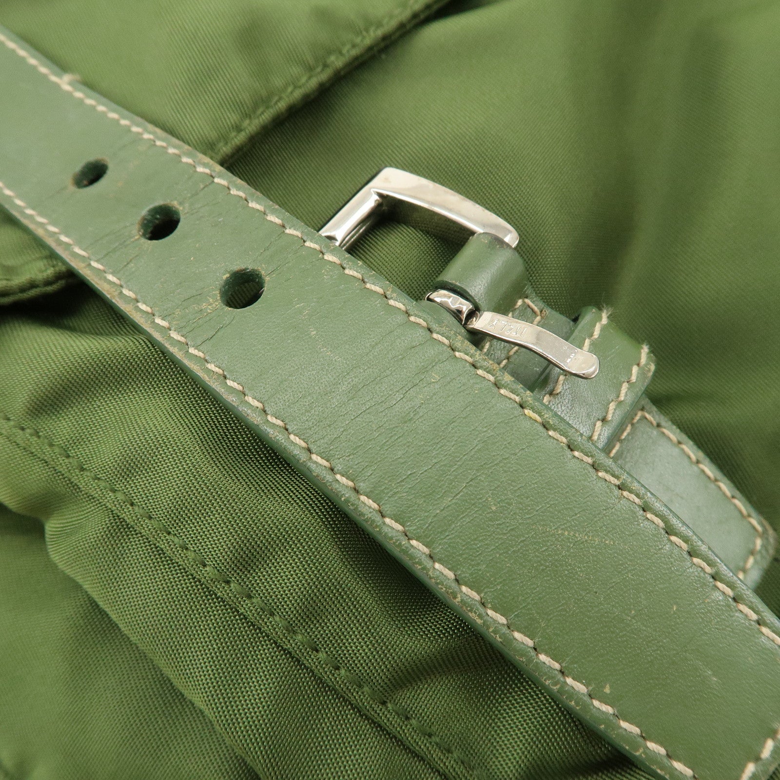PRADA Triangle Logo Nylon Shoulder Bag Crossbody Bag Green Used