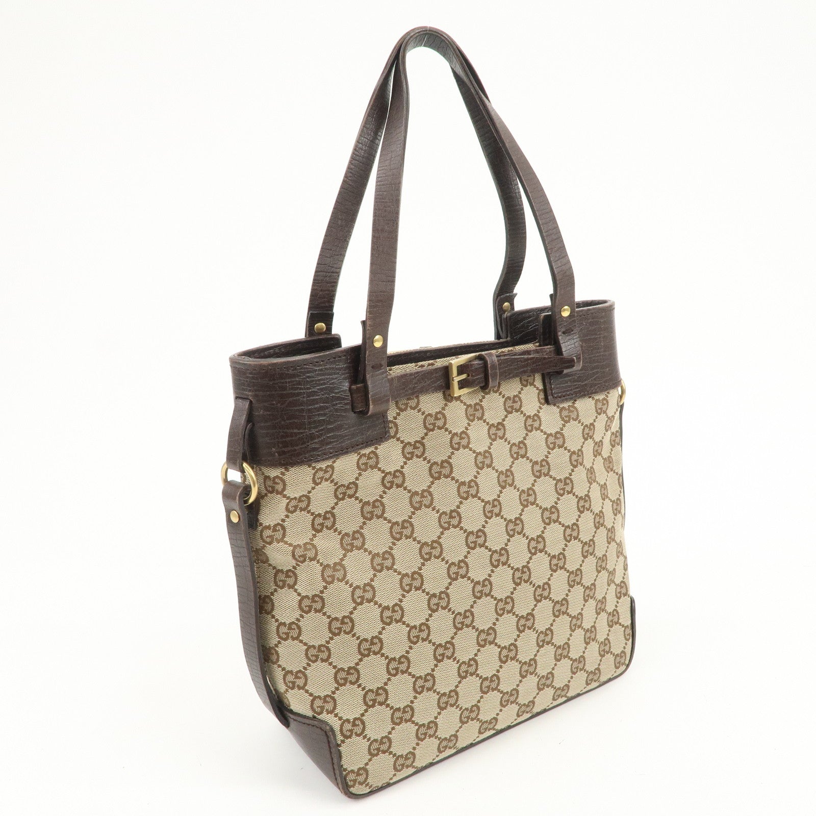 GUCCI GG Monogram Canvas Leather Tote Bag Shoulder Bag Brown 107757
