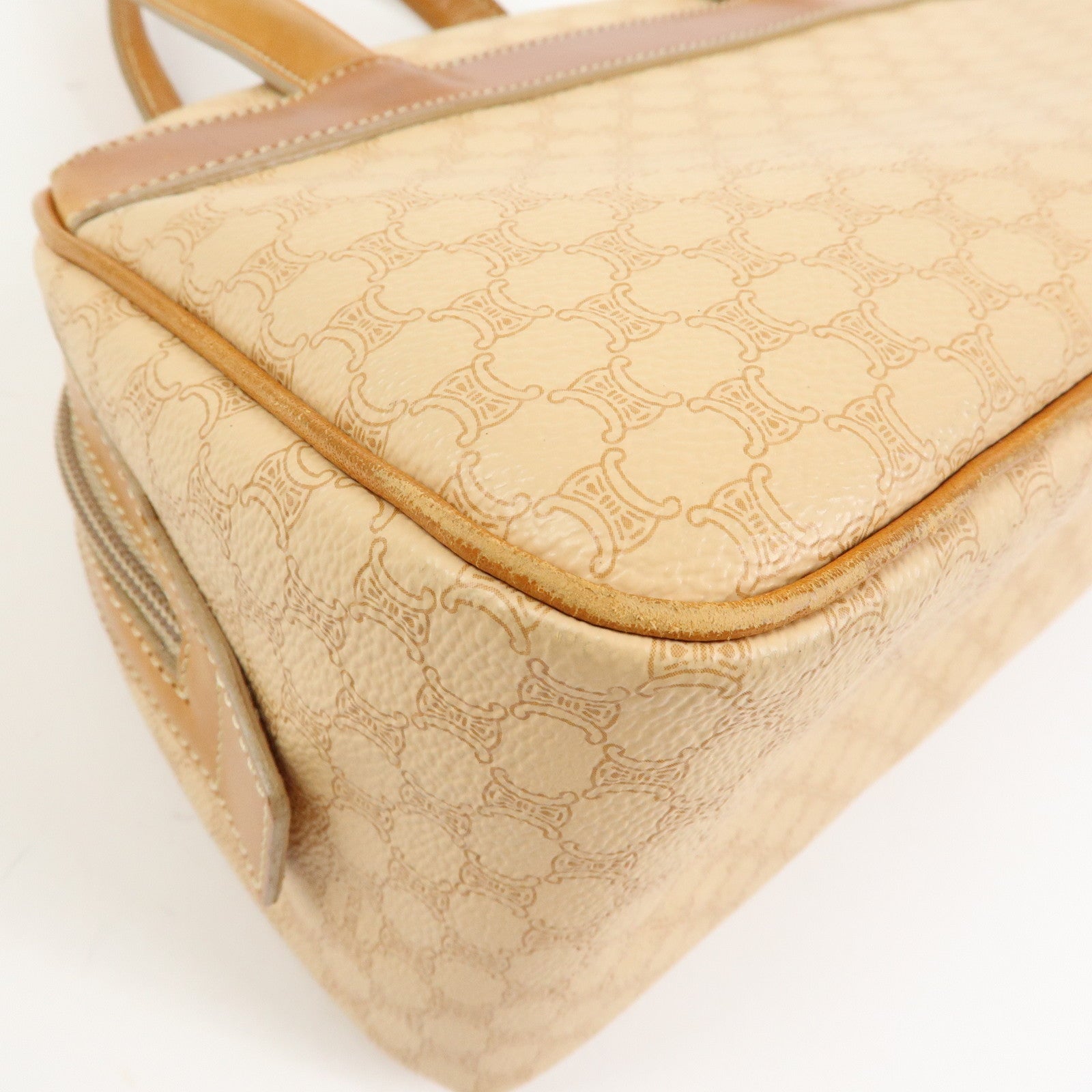 CELINE Macadam PVC Leather Hand Bag Boston Bag Beige Camel