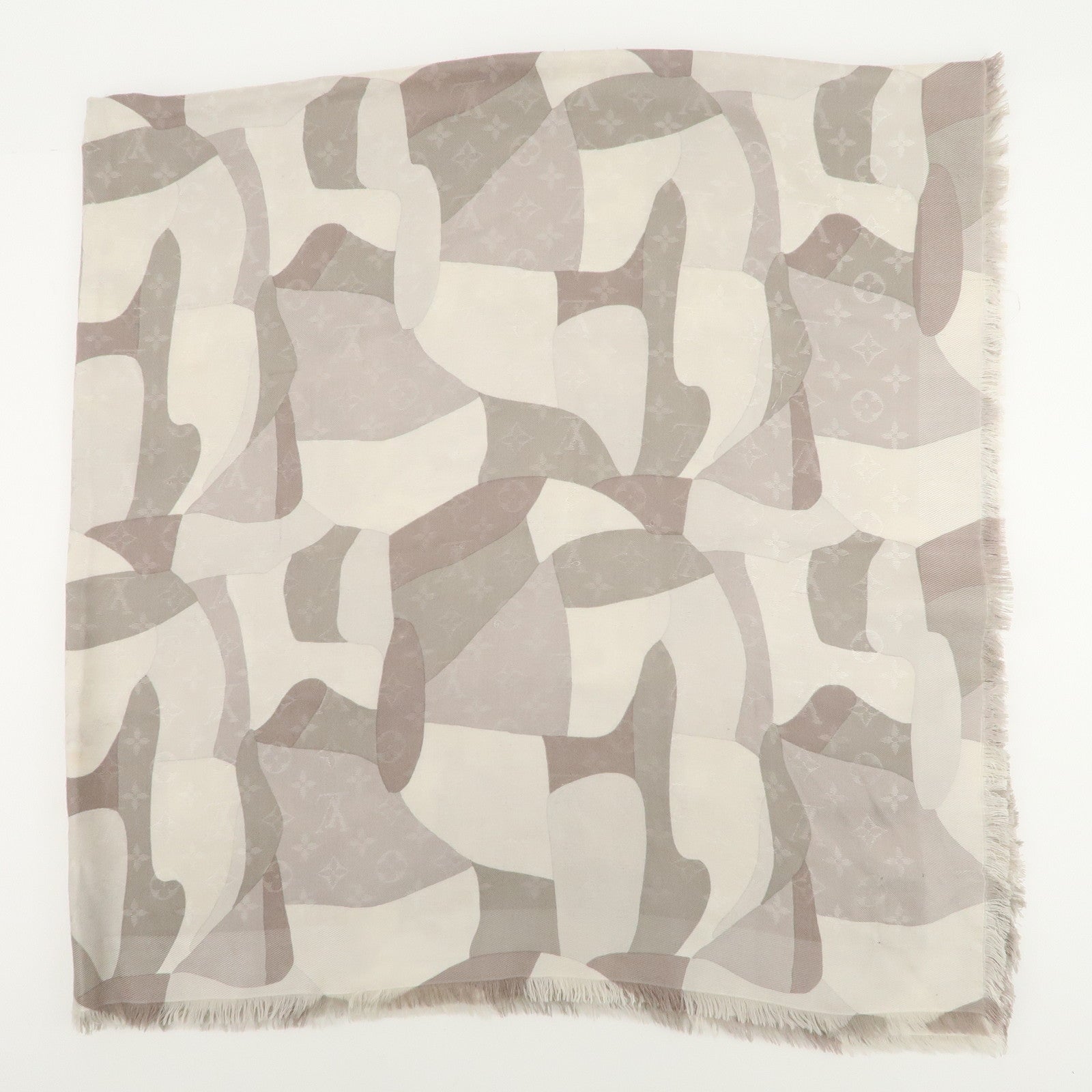 Louis Vuitton Monogram Silk Wool Shawl Scarf Camouflage Gray M75397