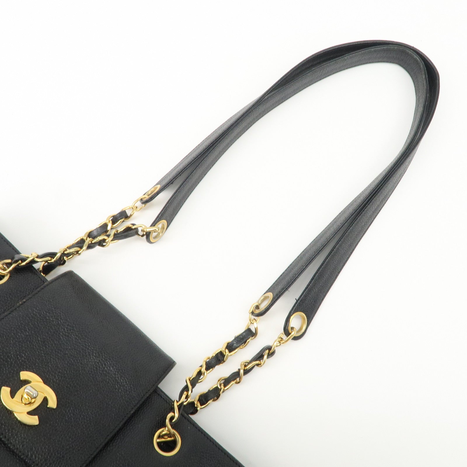 CHANEL Caviarskin Chain Tote Bag Shoulder Bag Black