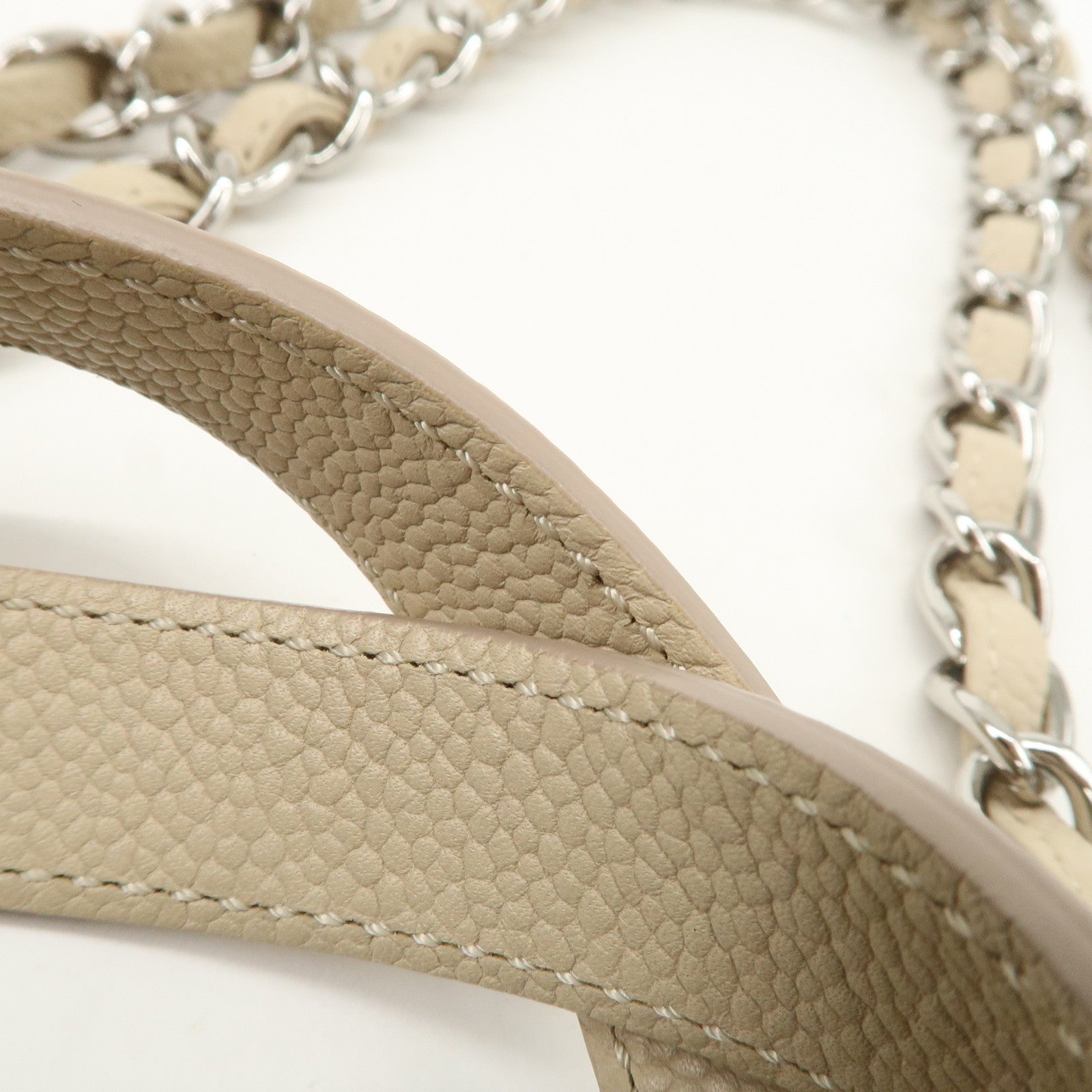 CHANEL Lether Raffia 2Way Bag Shoulder Bag Hand Bag Beige
