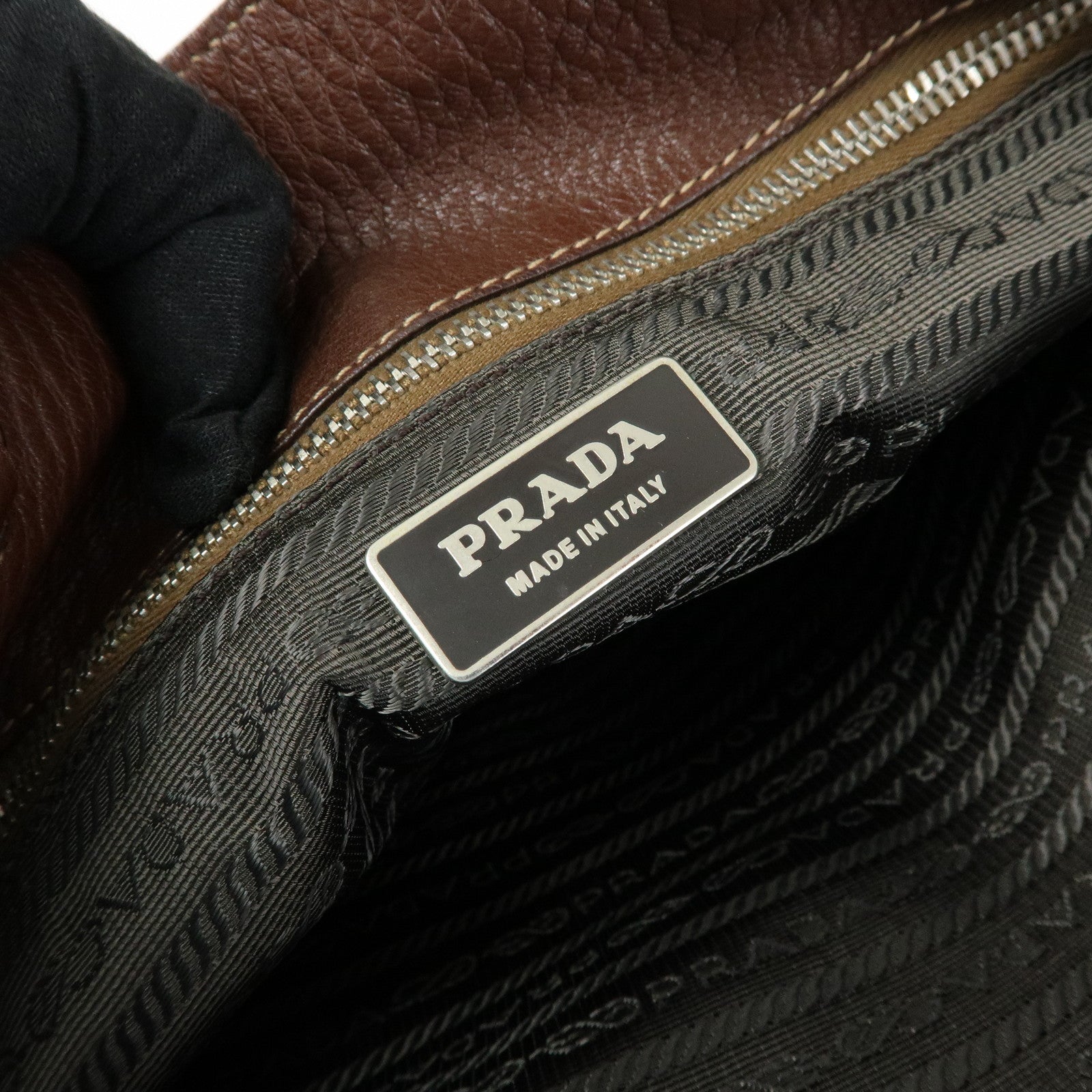 PRADA Vitello Daino Leather Shoulder Bag Tote Bag Brown BR3250