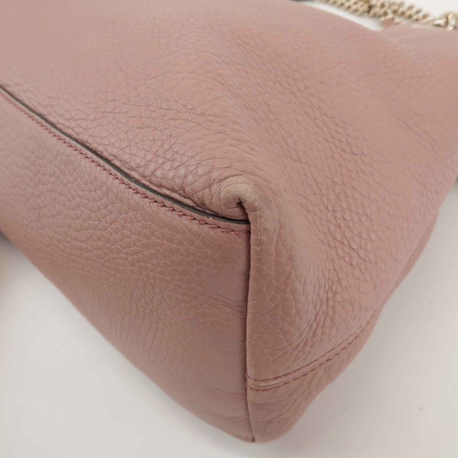 GUCCI SOHO Leather Chain Shoulder Bag Fringe Charm Pink 308982