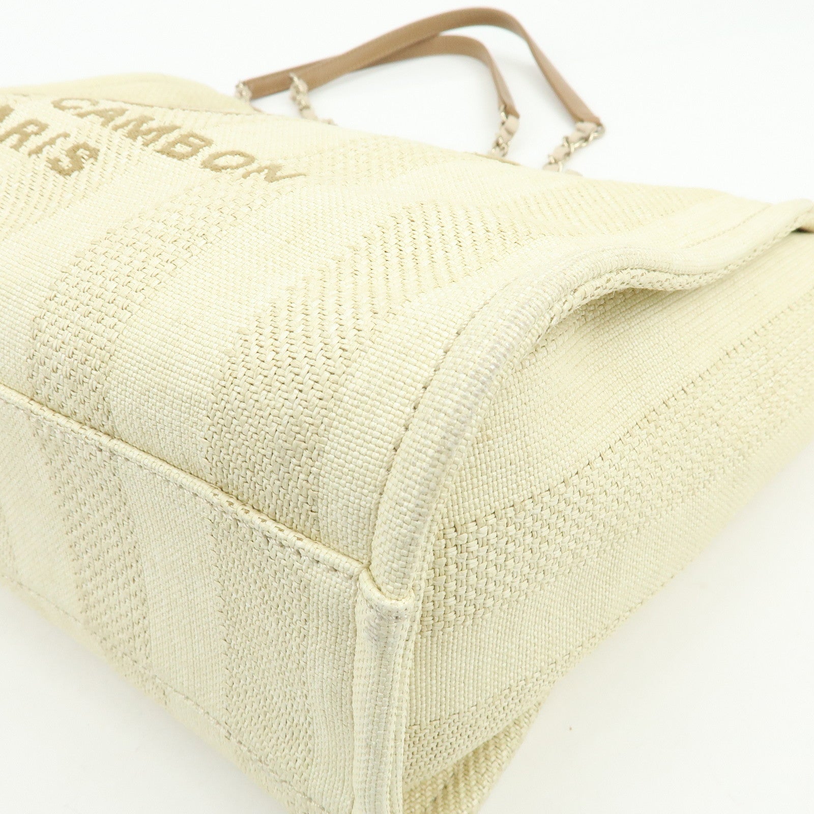 CHANEL Deauville MM Straw Leather Tote Shoulder Bag Beige A67001