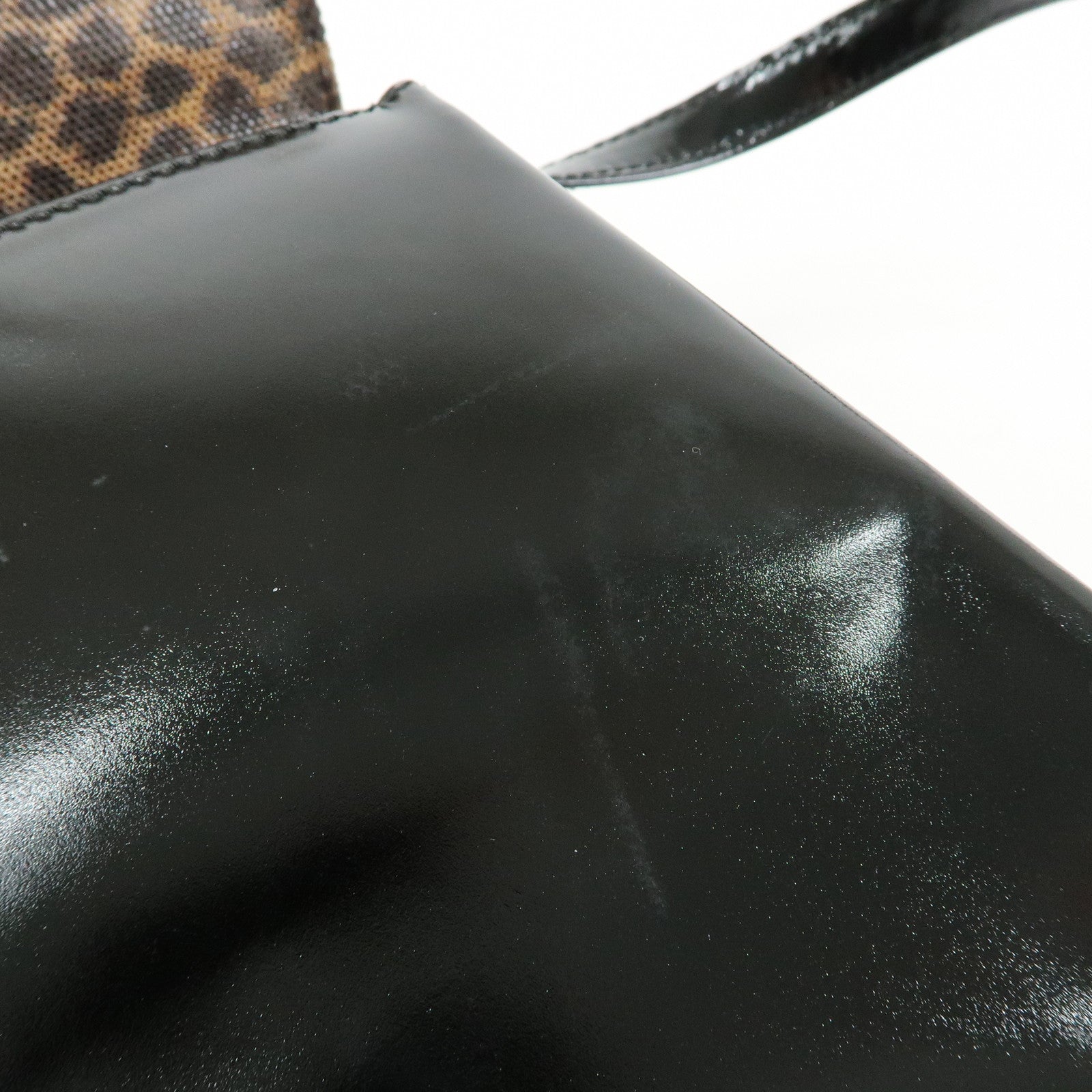 LOEWE Velazquez Patent Leather 2Way Hand Shoulder Bag Leopard Black