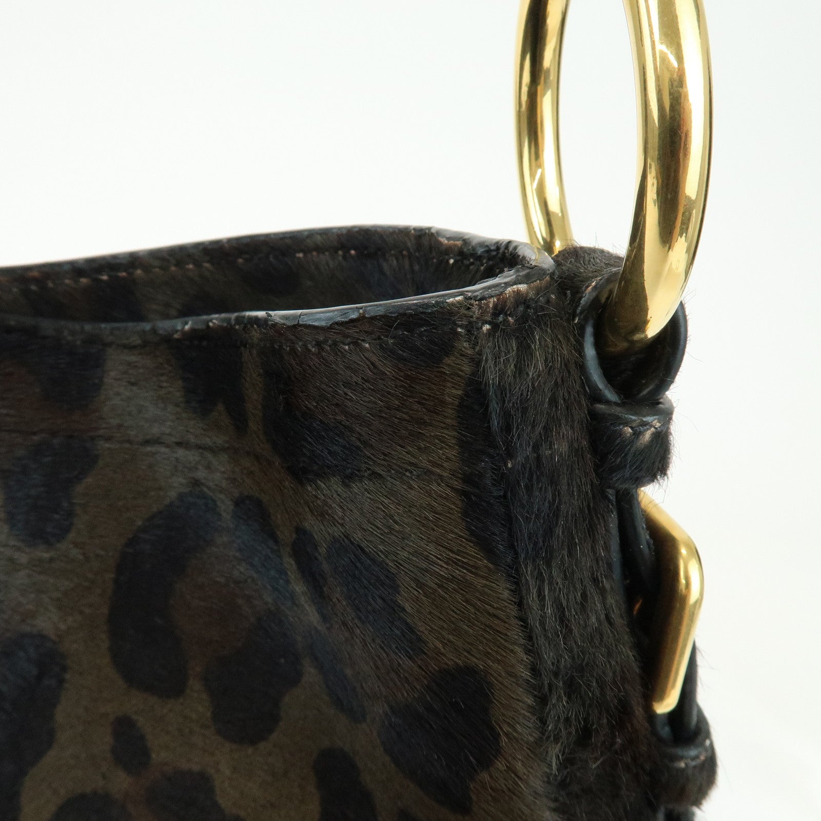 PRADA Leopard Unborn Calf Shoulder Bag Dark Brown BR4941