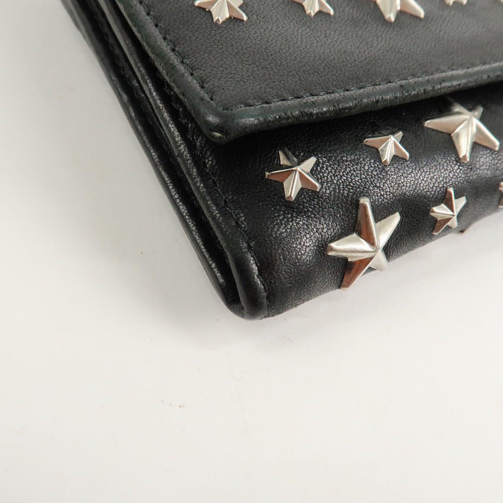 JIMMY CHOO Leather Studs Chain Wallet Shoulder Bag Black Used