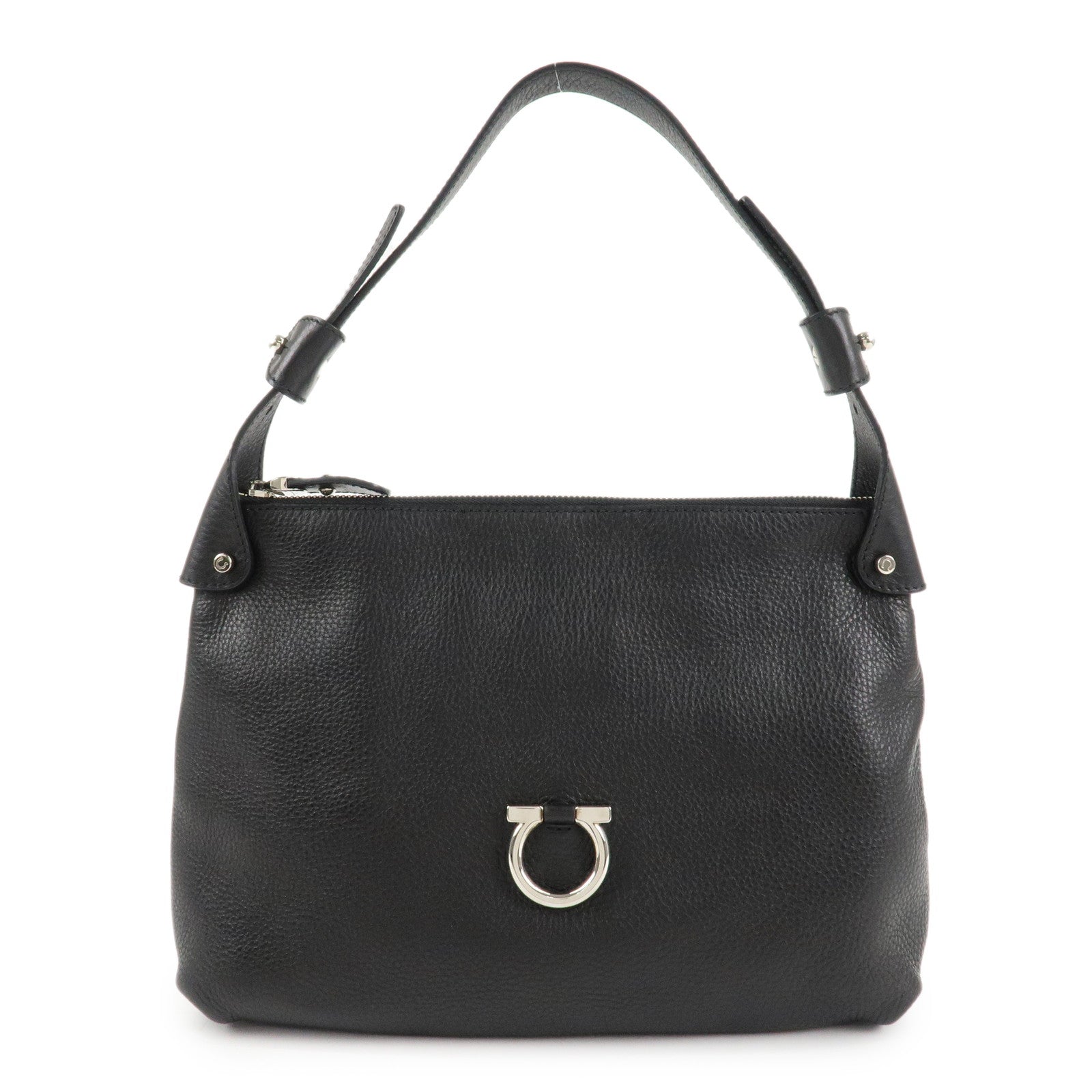 Ferragamo Gancini Leather Shoulder Bag Black Used