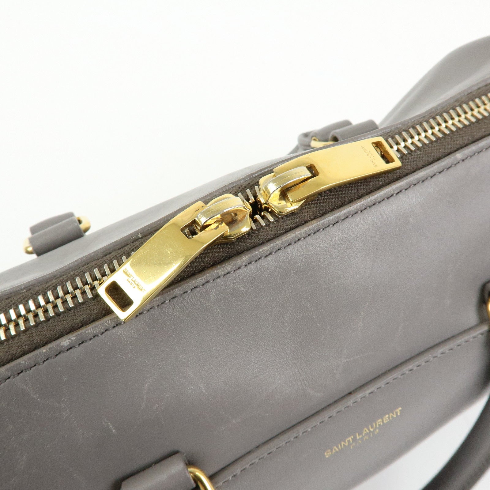 SAINT LAURENT PARIS Baby Duffle Leather 2WAY Hand Bag Gray 330958