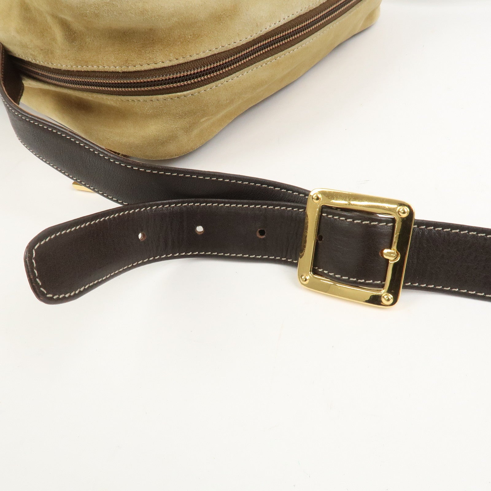 LOEWE Anagram Suede Leather Shoulder Bag Beige Brown