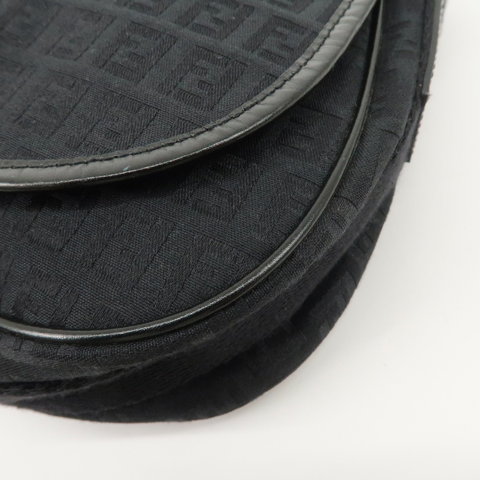 FENDI Zucchino Canvas Leather Shoulder Bag Black 8BR320