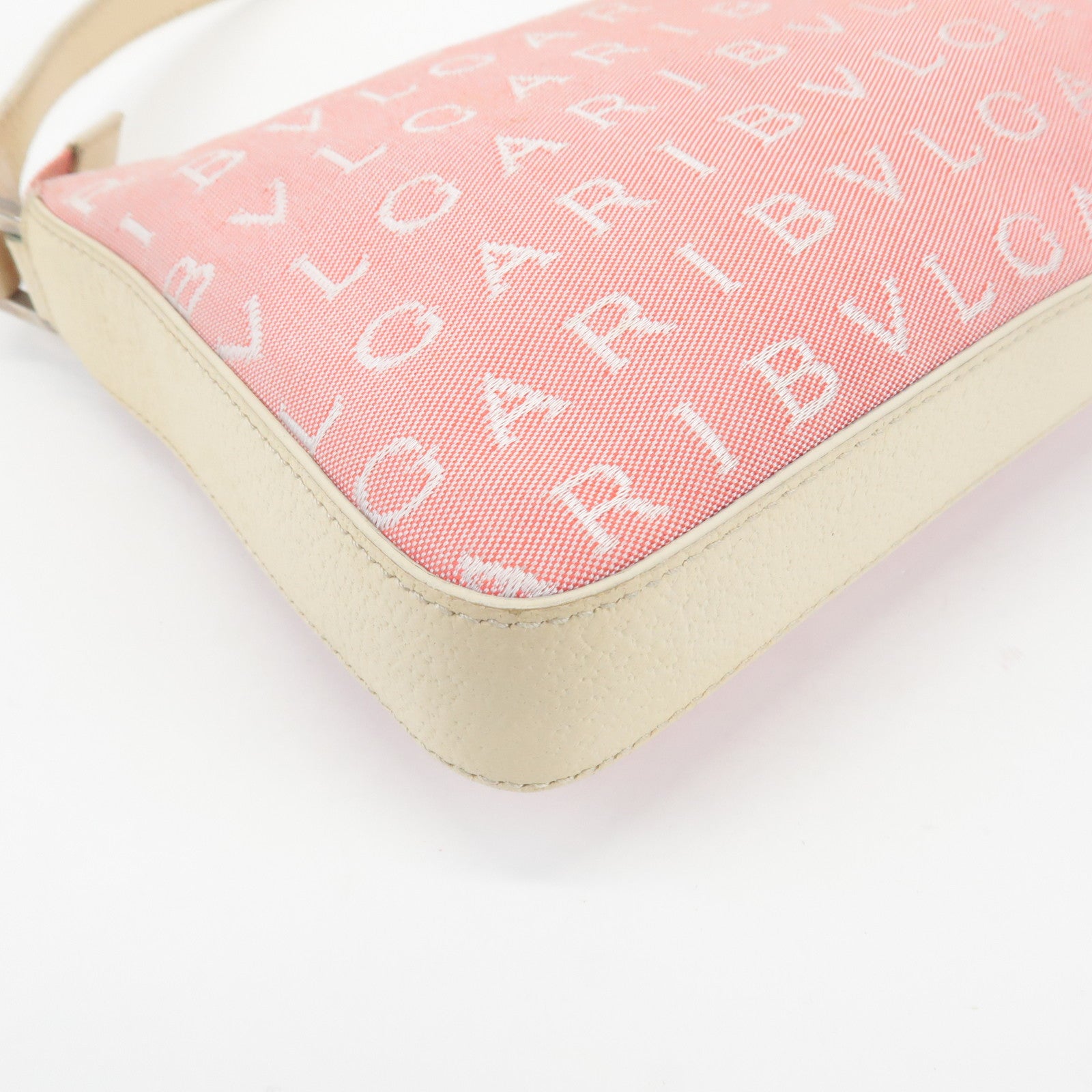 BVLGARI Logo Mania Leather Canvas Shoulder Bag Hand Bag Pink Used