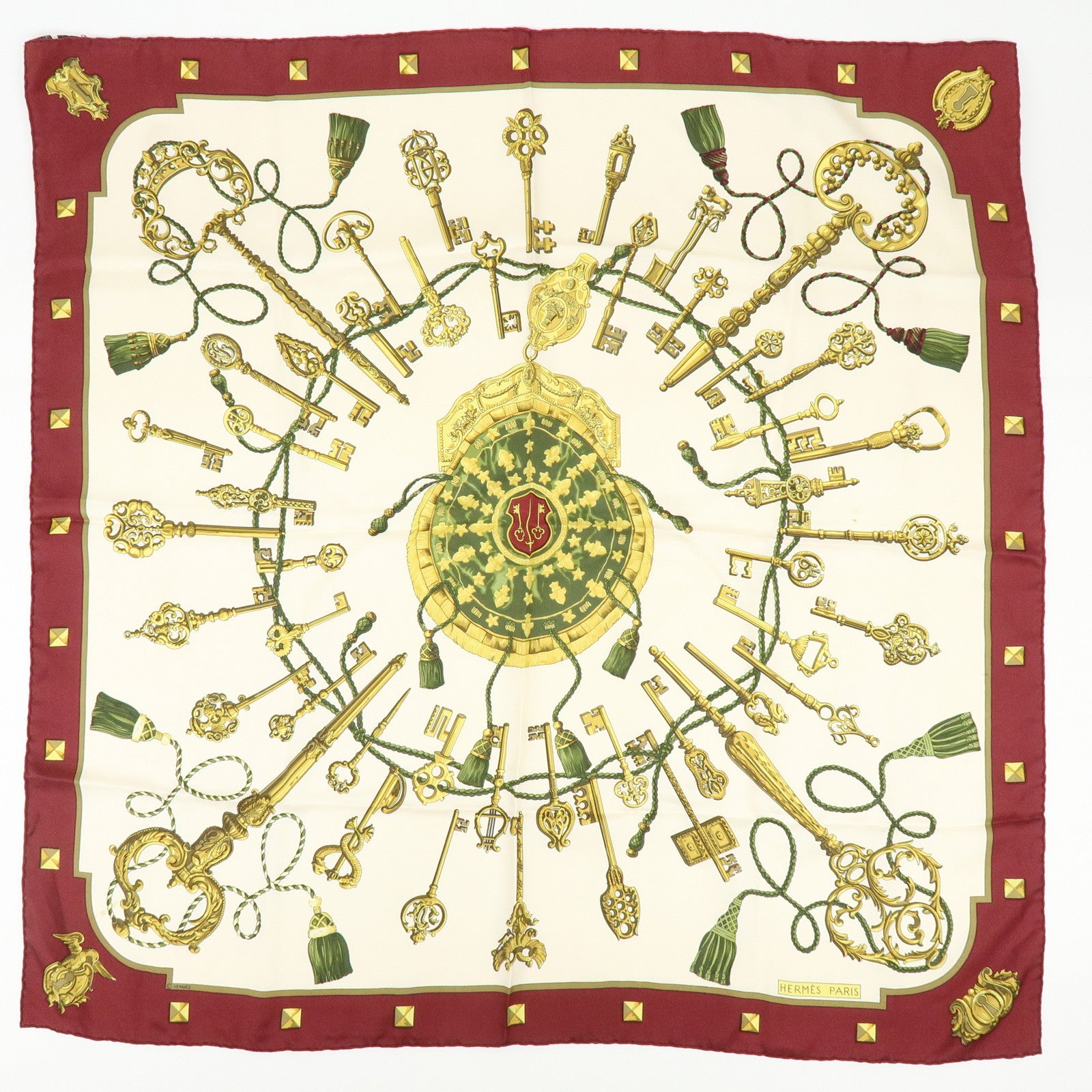 HERMES Carre 90 Set of 2 Silk 100% Scarf Black Gold Bordeaux