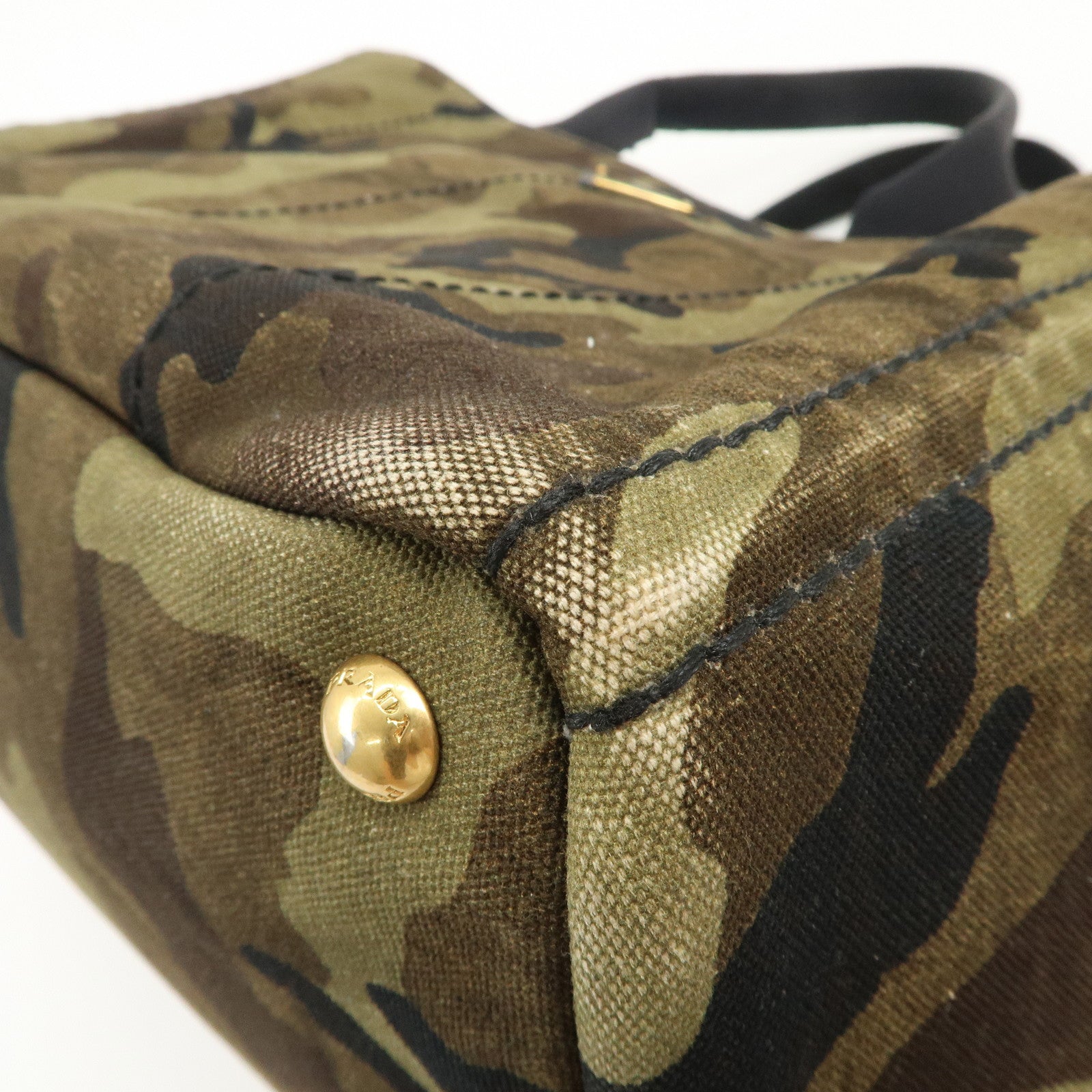 PRADA Triangle Logo Canvas Canapa Tote Bag Black Green BN2020